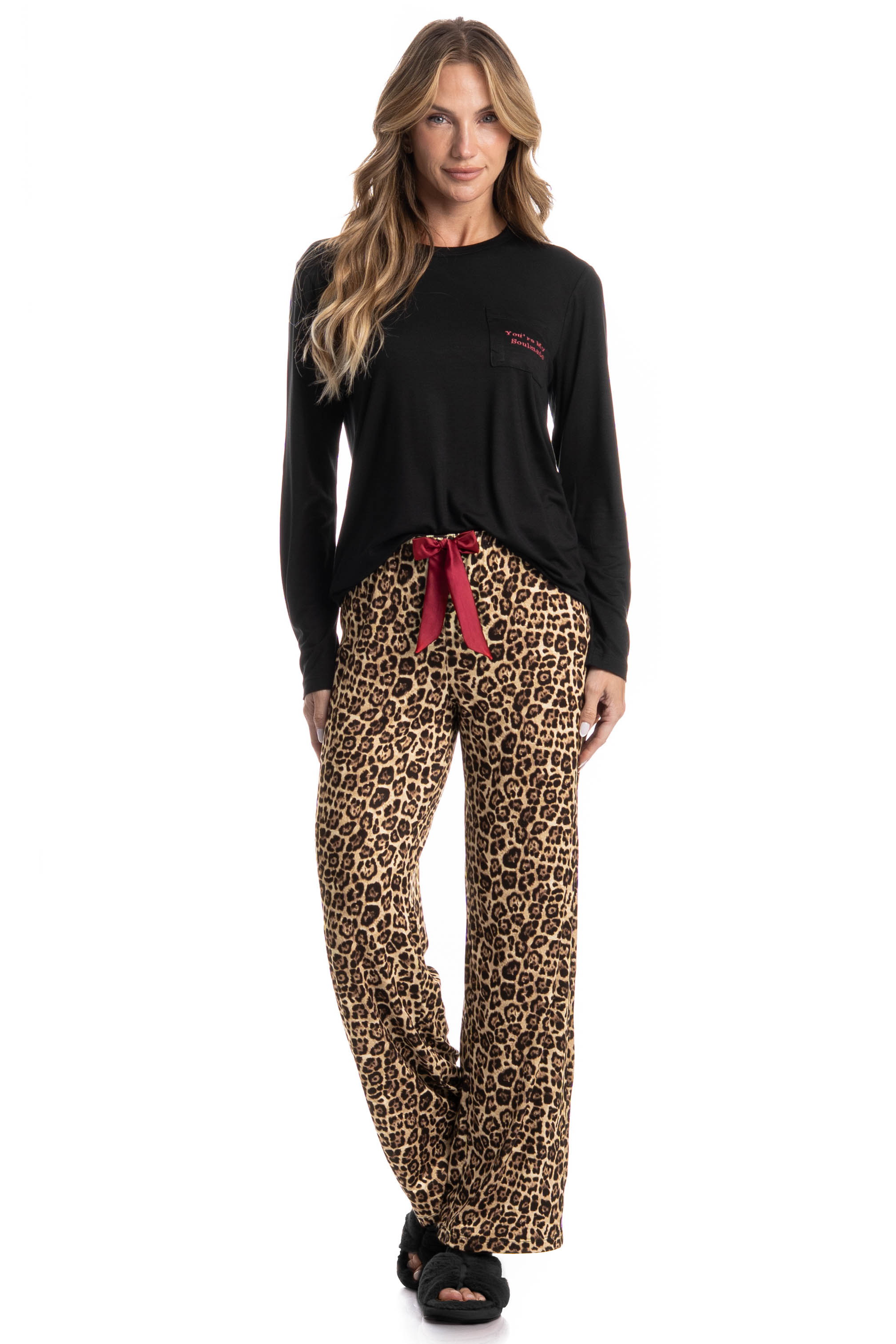 Pijama Longo Feminino Soulmate Preto - Imagem 1