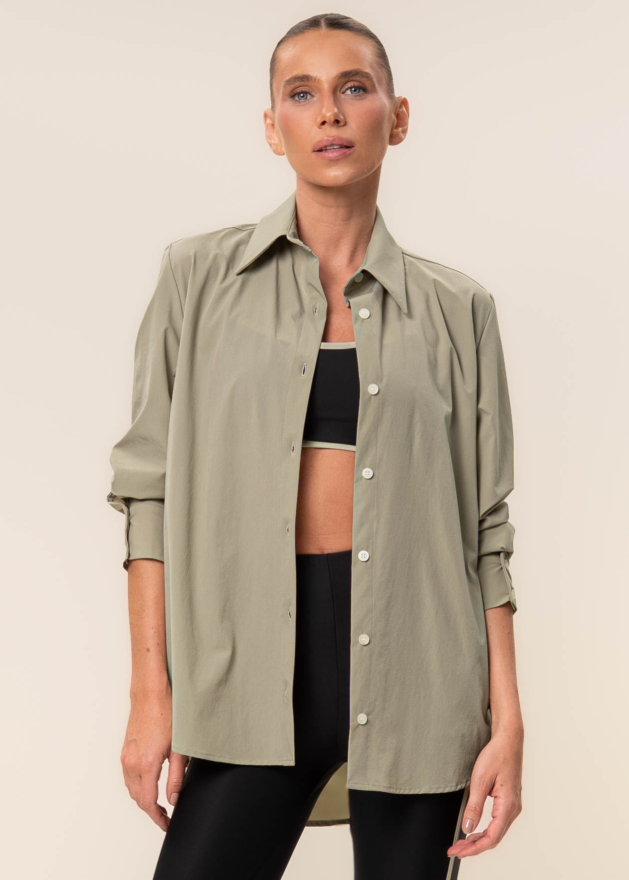 Camisa Feminina Kayla Overlap Vivame Bege - Imagem 1