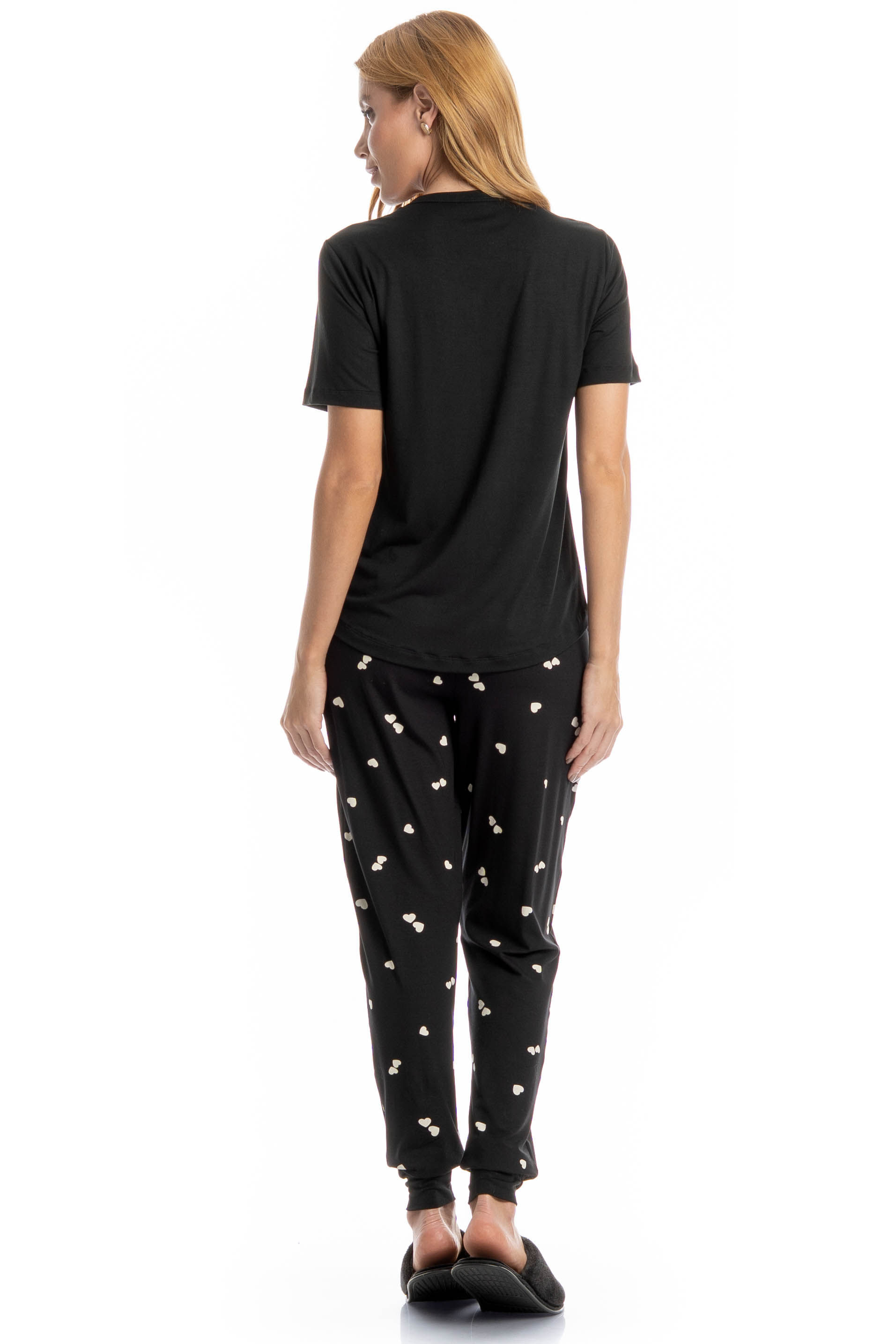 Pijama Longo Manga Curta Lovely Preto - Imagem 2