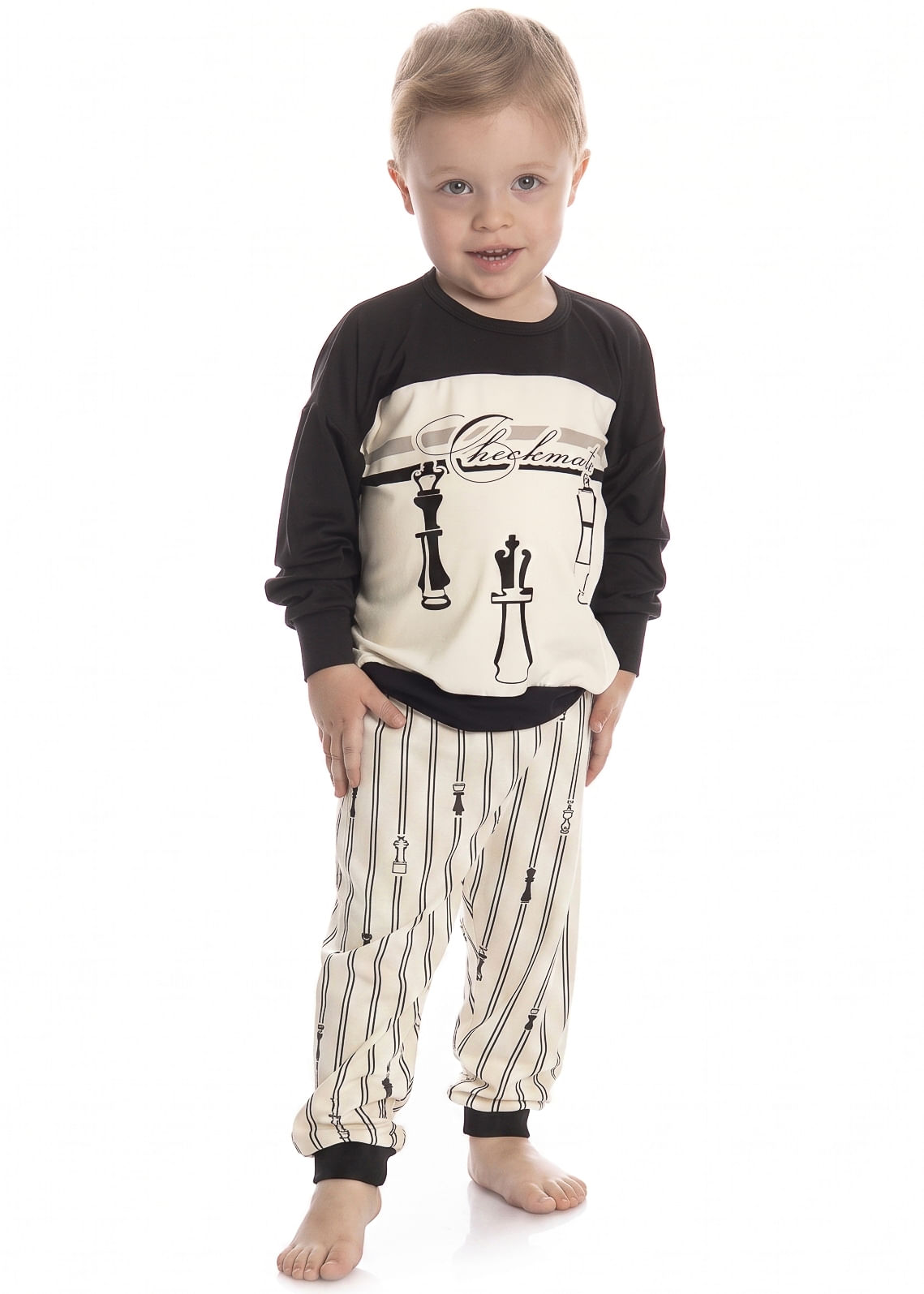 Pijama Infantil Longo Unissex Xadrez Preto - Imagem 1