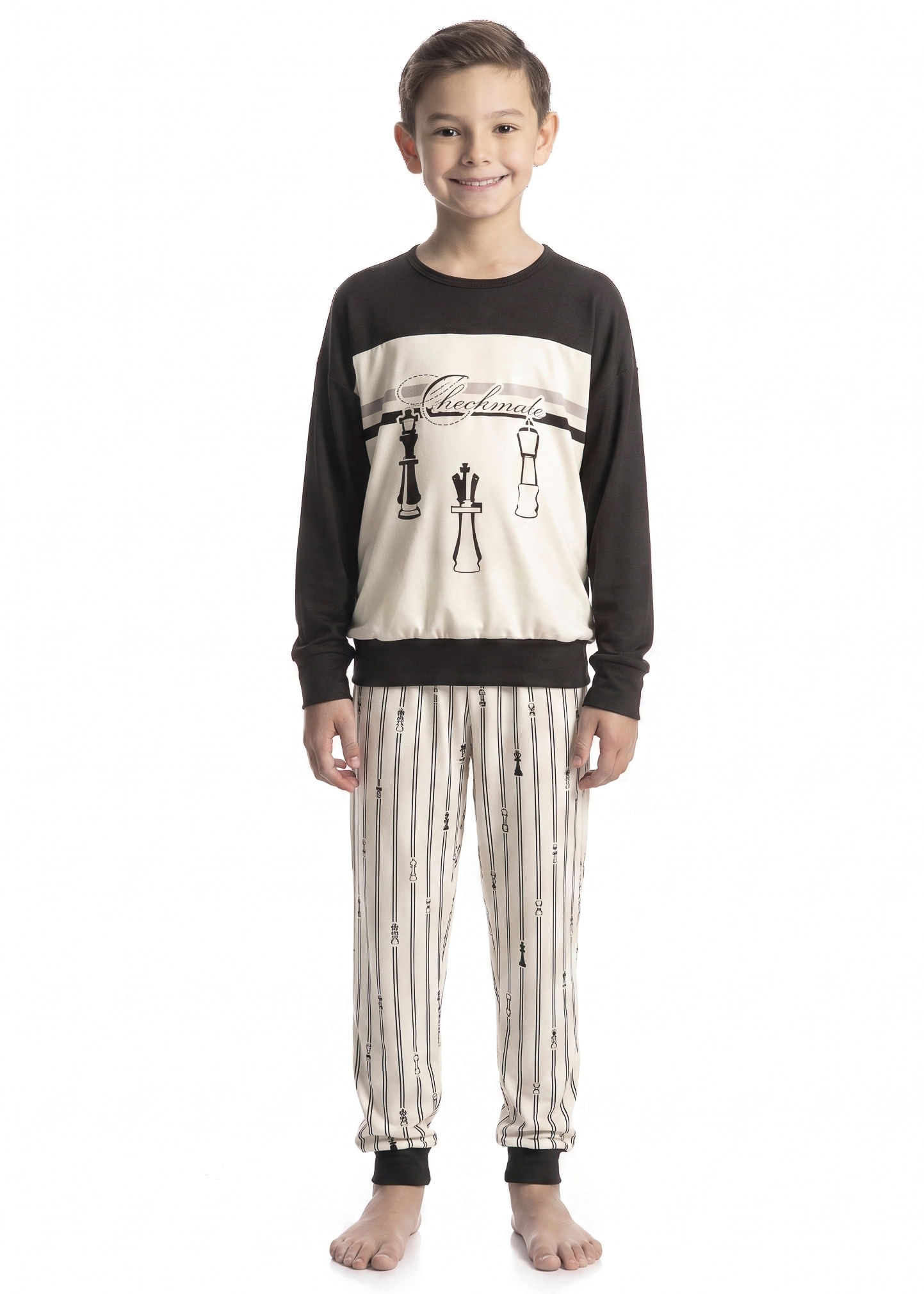 Pijama Infantil Longo Unissex Xadrez Preto - Imagem 2