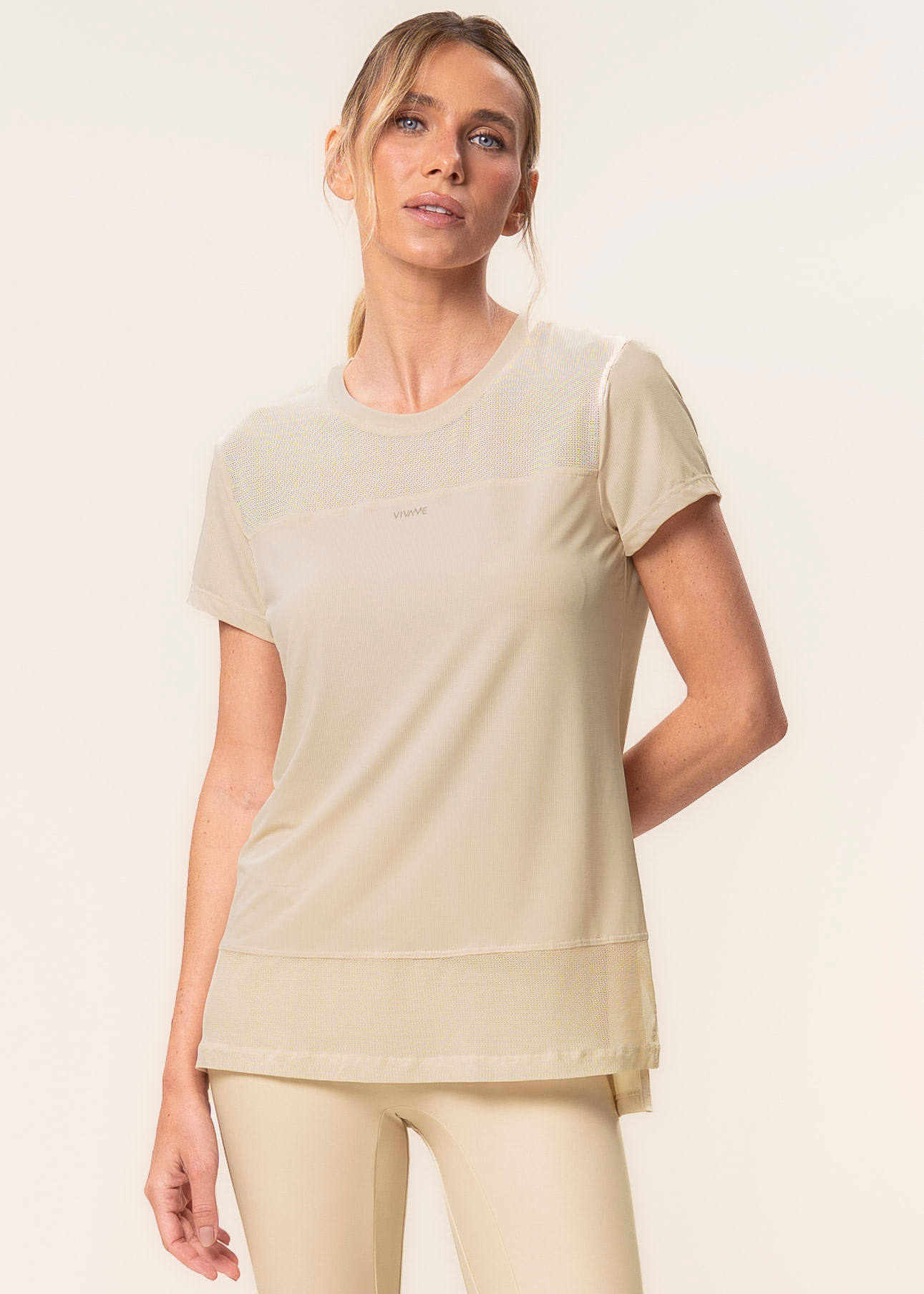 Camiseta Com Tela Balance Vivame Bege - Imagem 1