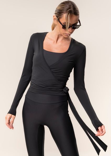 Blusa Transpassada Com Amarre Balance Vivame Preto - Imagem 1