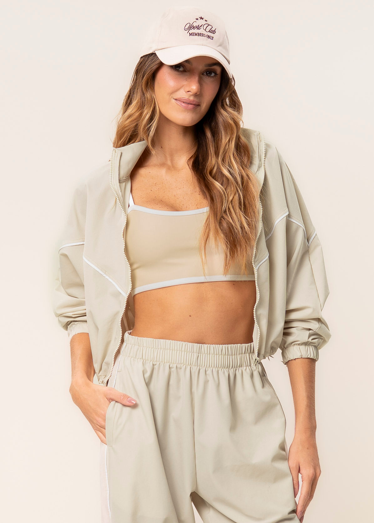 Jaqueta Crop Corta Vento Flex Vivame Bege - Imagem 1