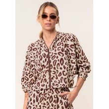 Jaqueta Crop Corta Vento Estampada Wild Vivame Marrom - Imagem 1