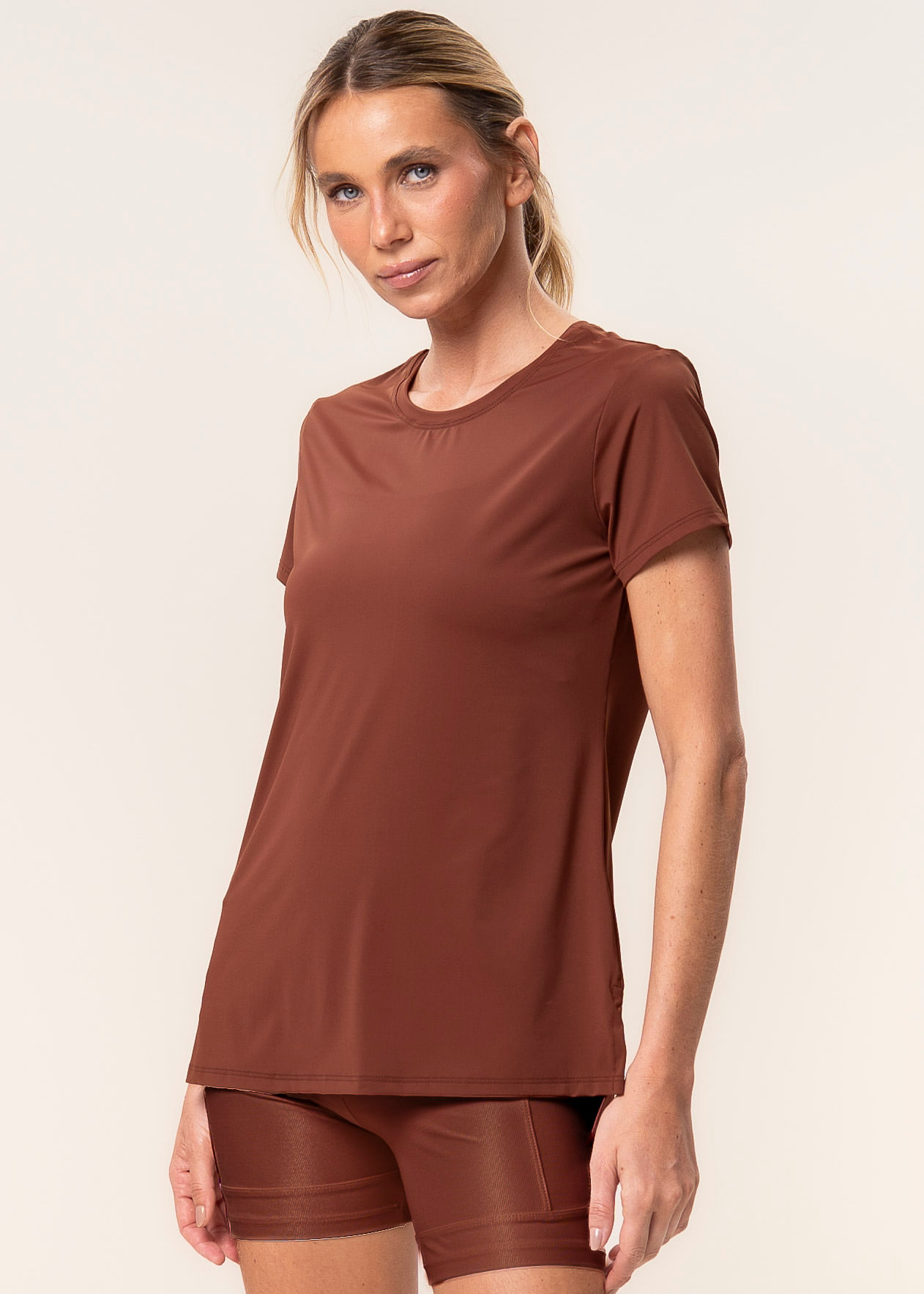 Camiseta Alongada Soft Glow Vivame Marrom - Imagem 1