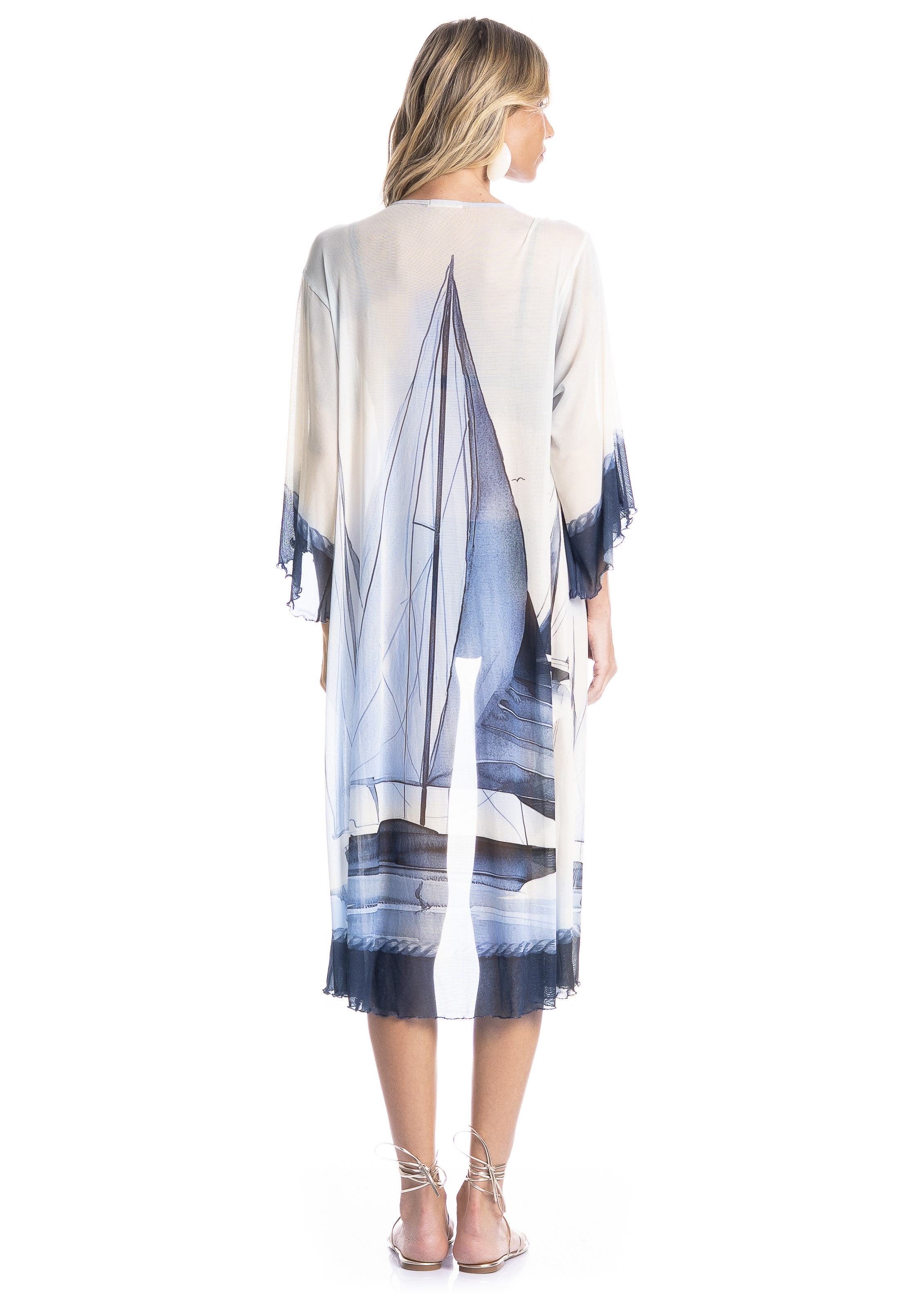 Kaftan De Tule Com Manga Veleiros Branco - Imagem 2