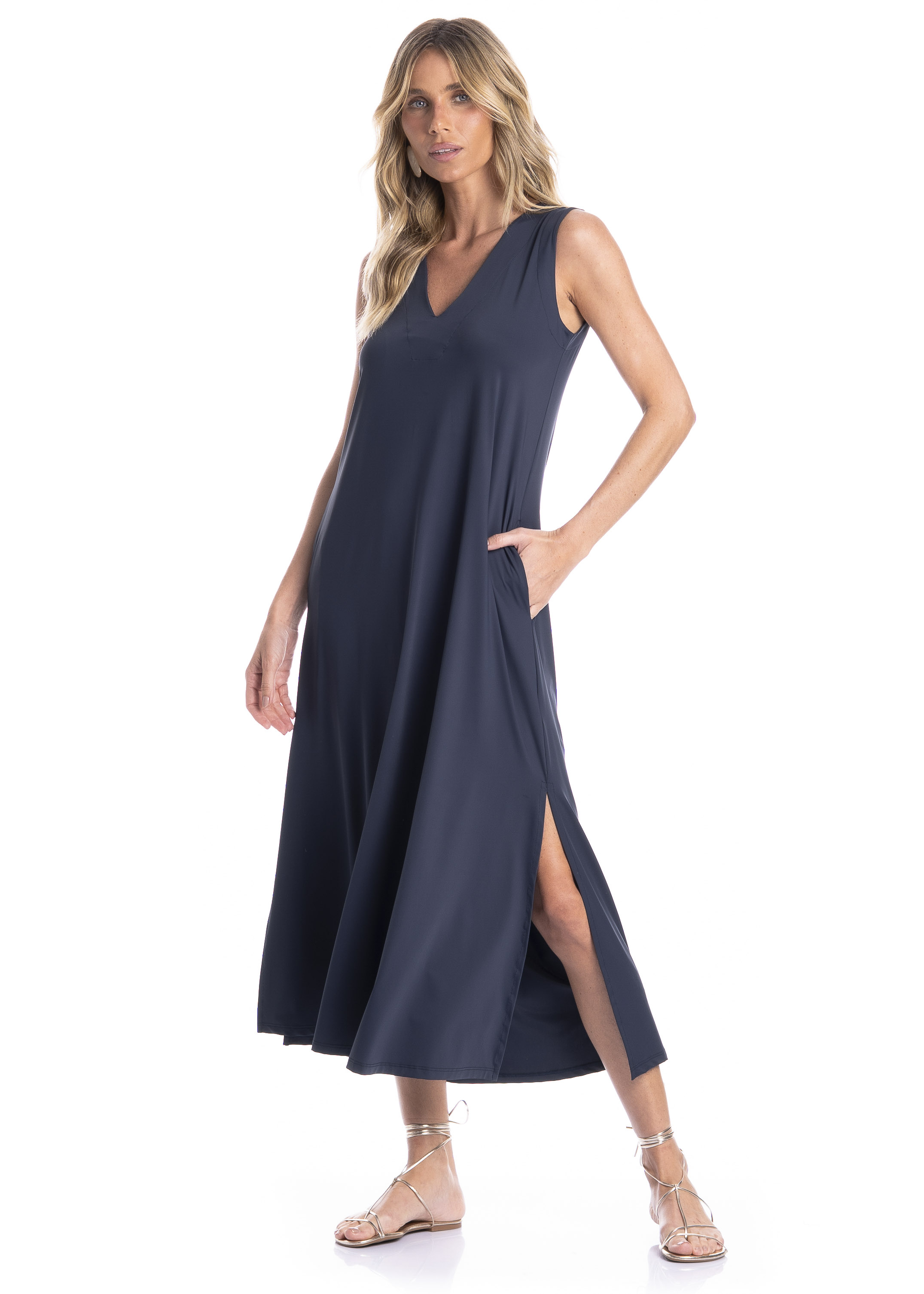 Vestido Com Bolso Vera Breeze Azul-marinho - Imagem 1