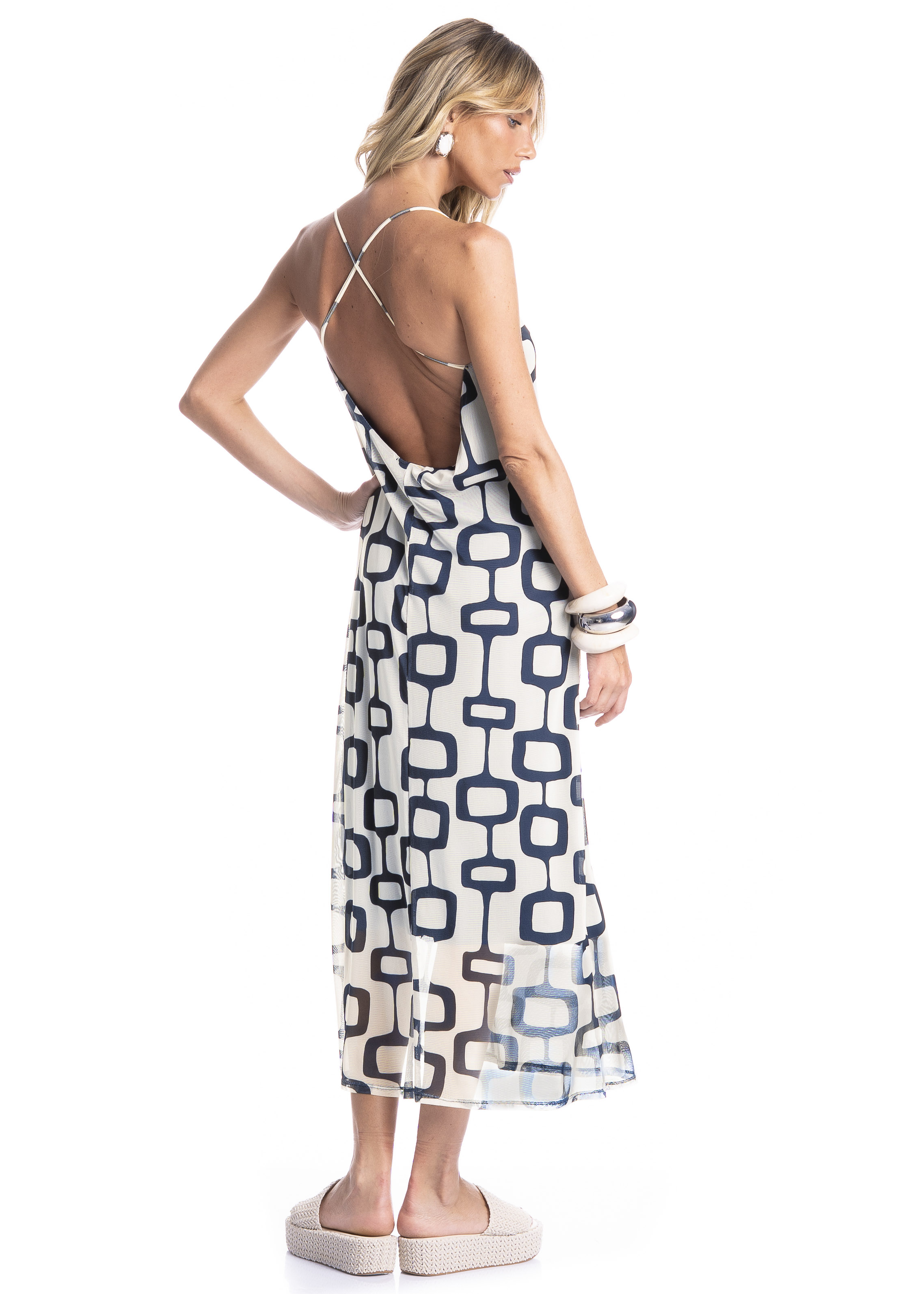 Vestido Feminino Alcinha Costas Cruzadas Nós Branco - Imagem 2