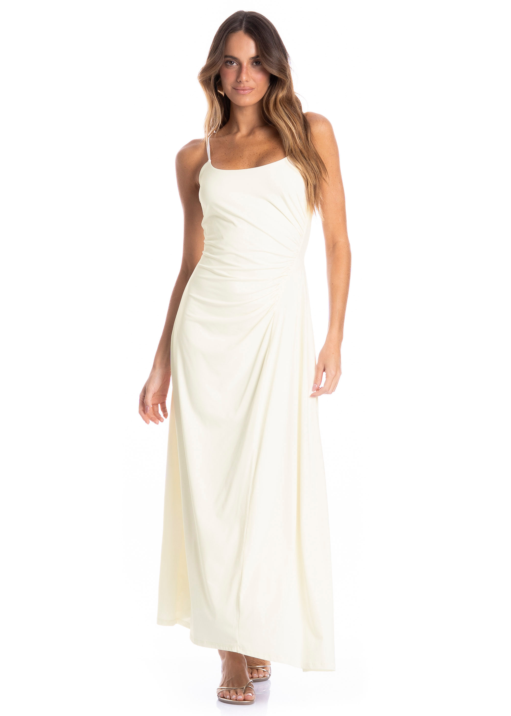Vestido Feminino Franzido Caribe Branco - Imagem 1