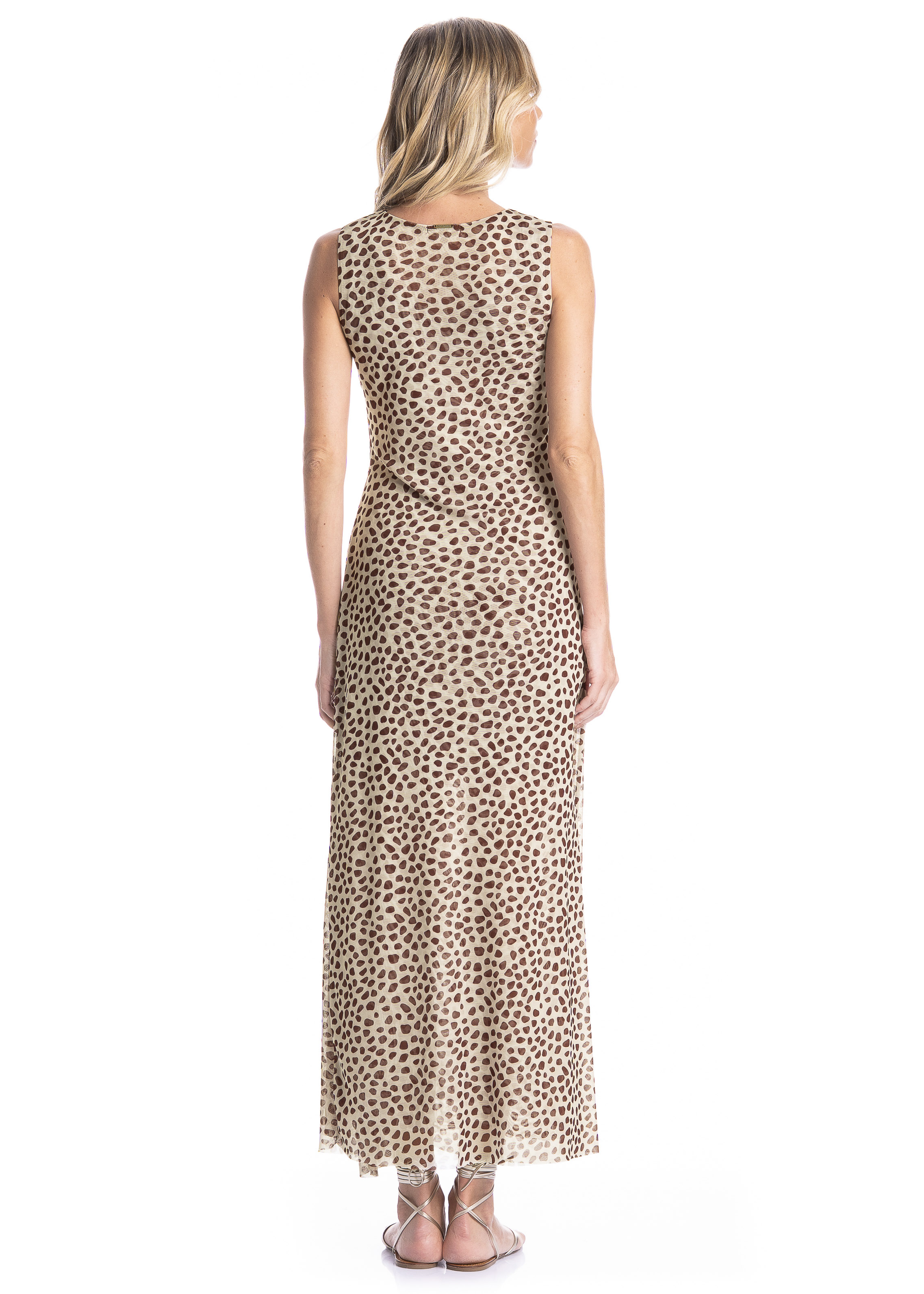 Vestido De Tule Com Combinete Franzido Conchas Marrom - Imagem 2