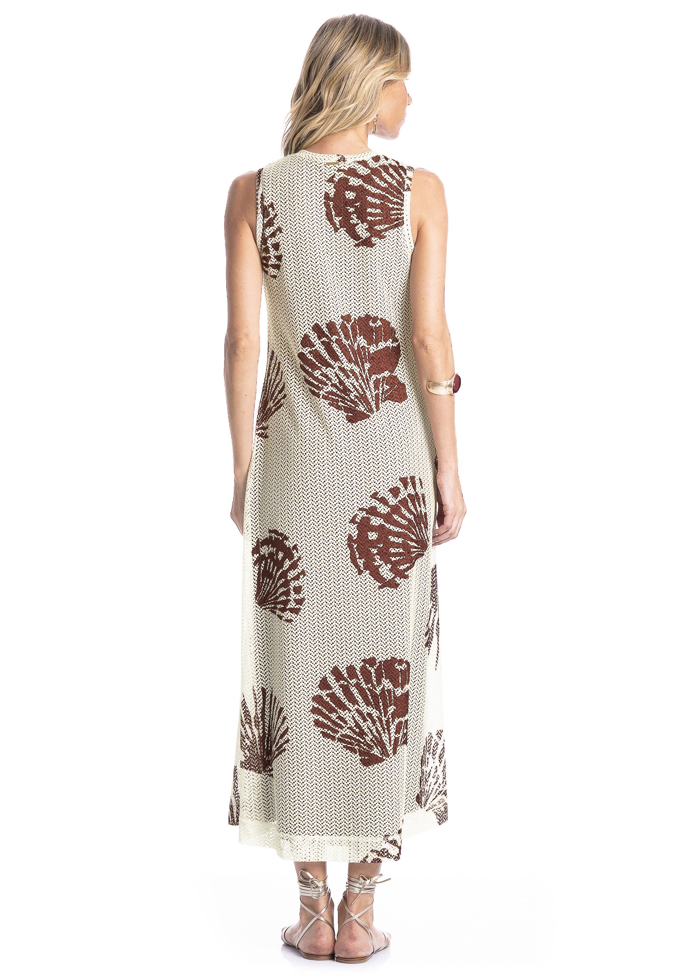 Vestido Feminino Regata Evasê Conchas Marrom - Imagem 2