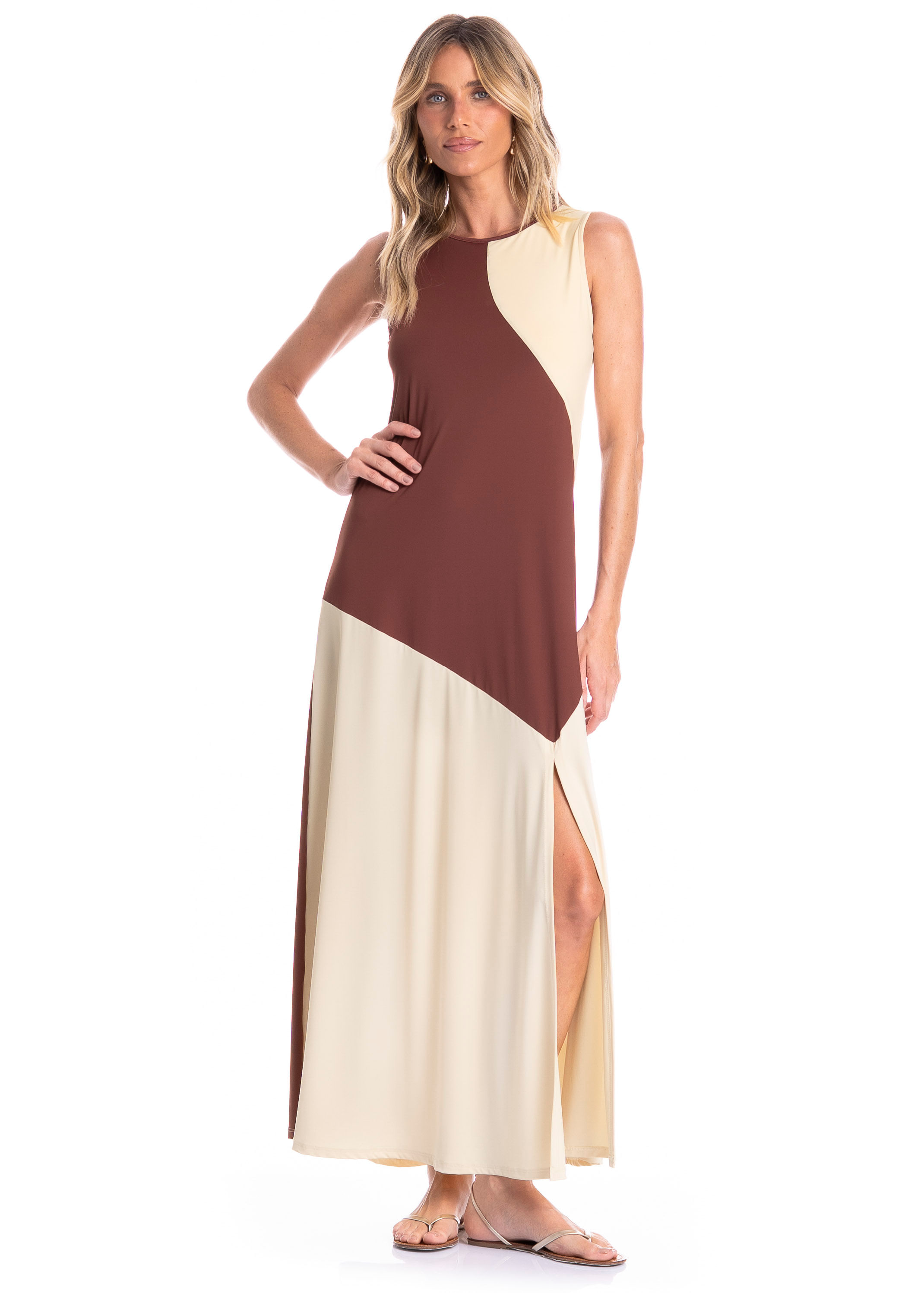 Vestido Feminino Bicolor Essenza Marrom - Imagem 1