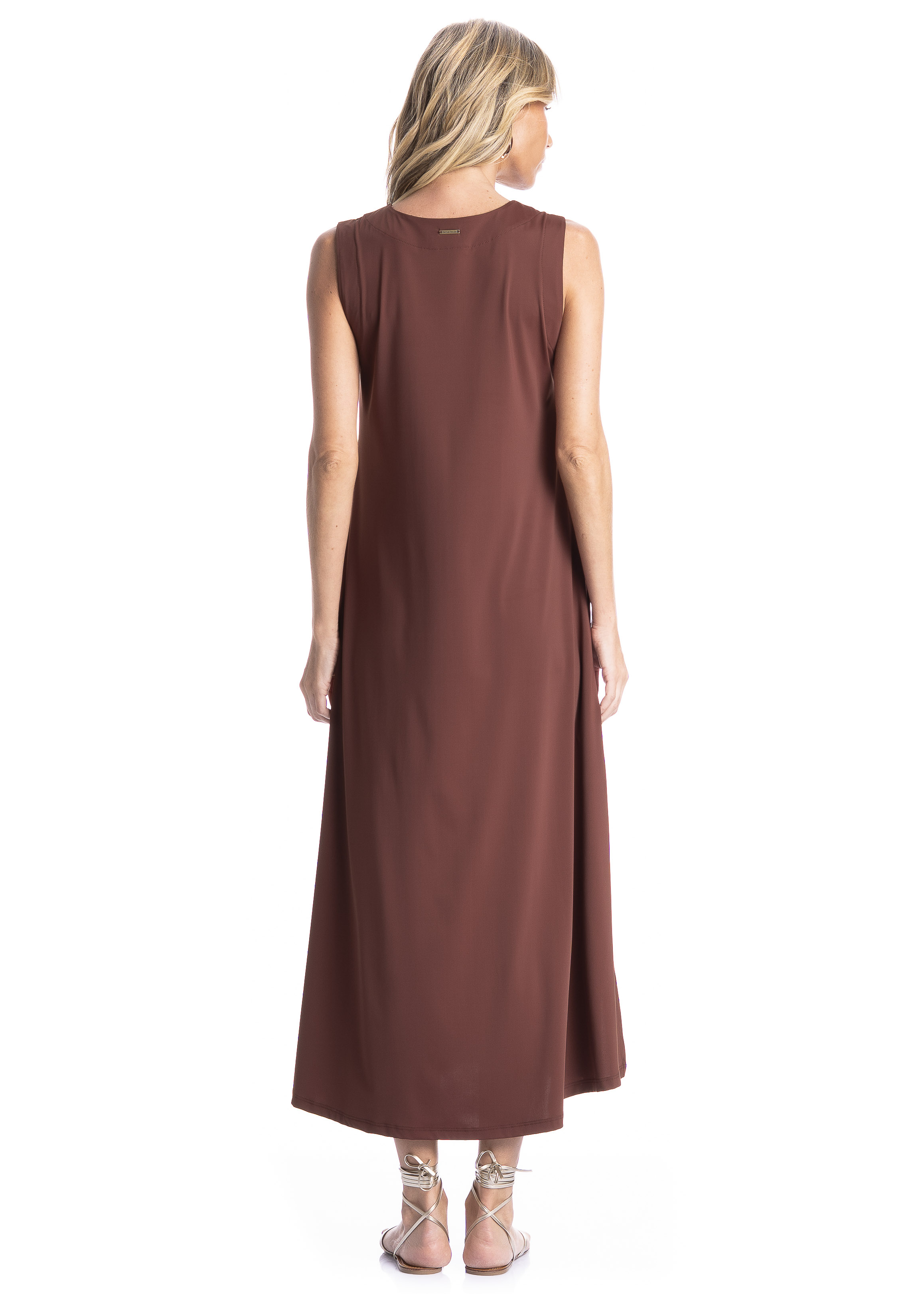Vestido Feminino Vera Com Bolso Essenza Marrom - Imagem 2
