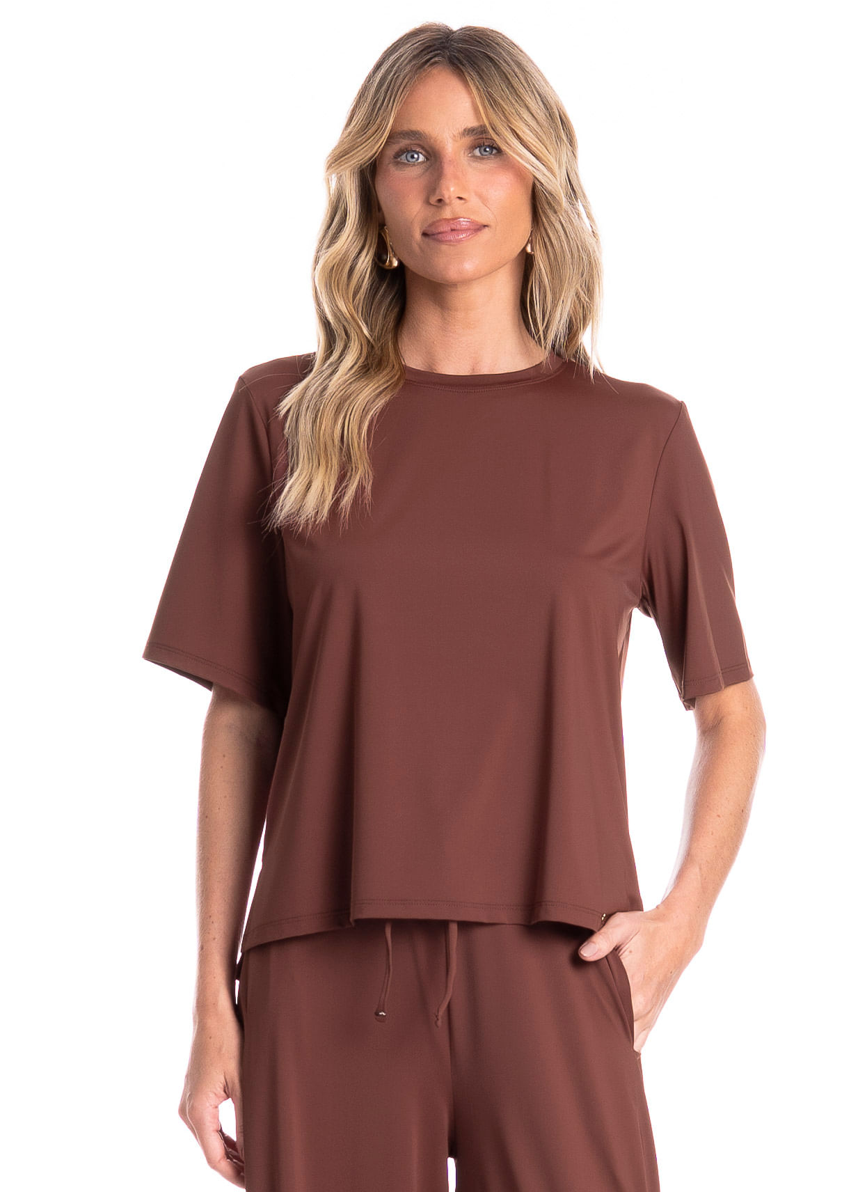 Blusa Feminina Ampla Essenza Marrom - Imagem 1