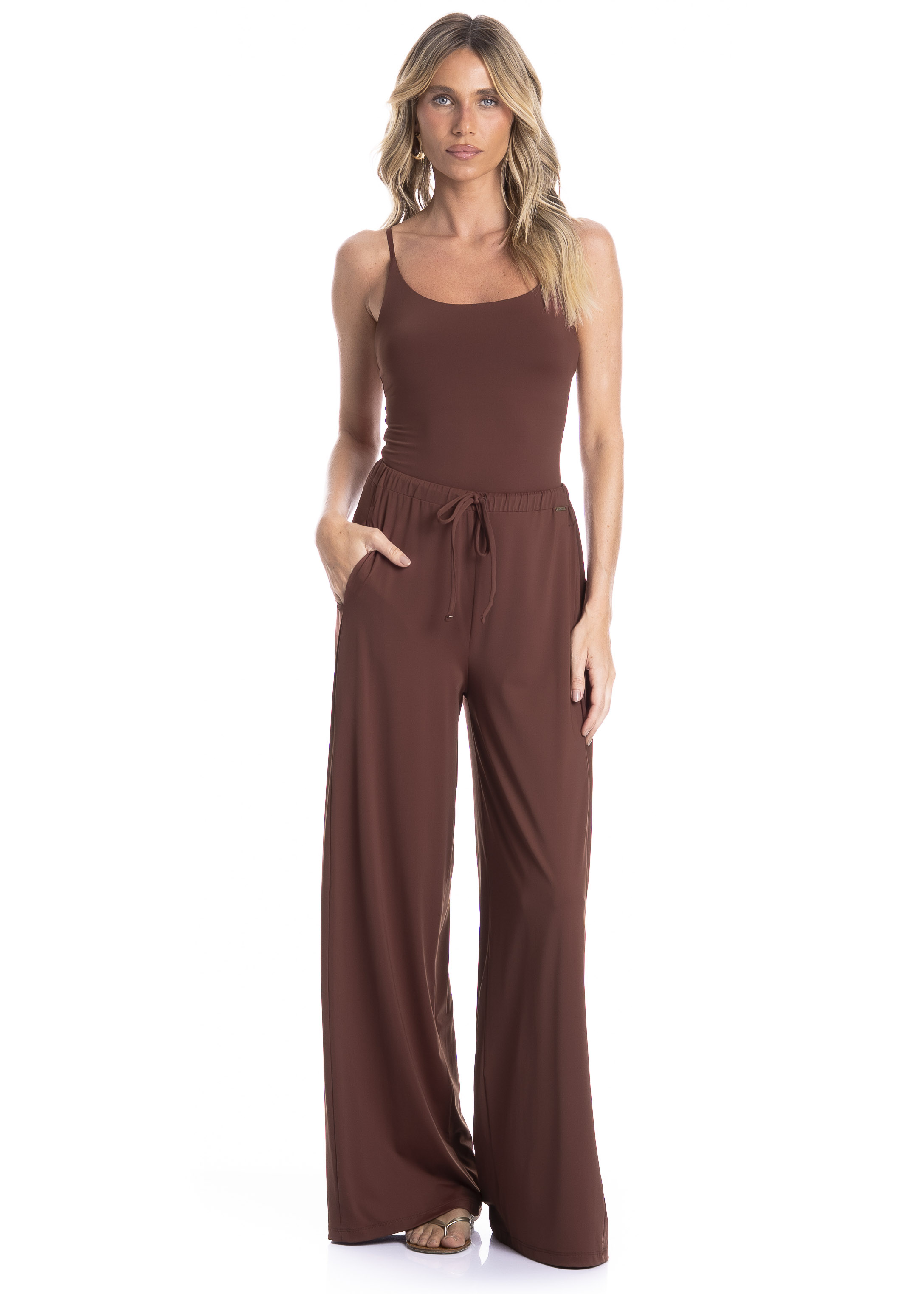 Calça Feminina Com Bolso Málaga Essenza Marrom - Imagem 1