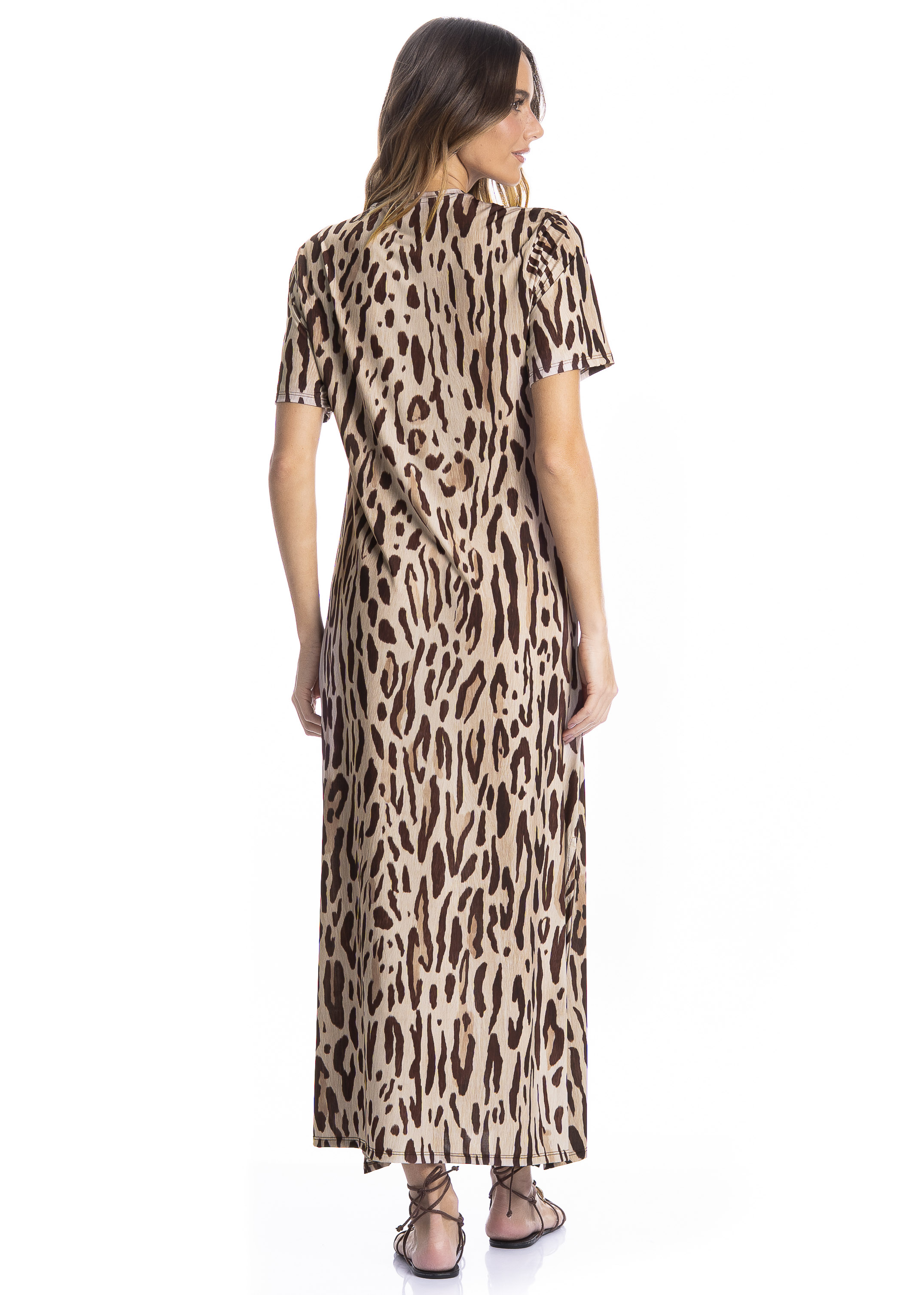 Vestido Feminino Com Manga Onça Marrom - Imagem 2