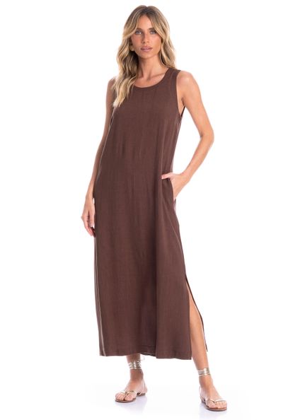 Vestido Feminino Regata Com Bolso Belize Marrom - Imagem 1