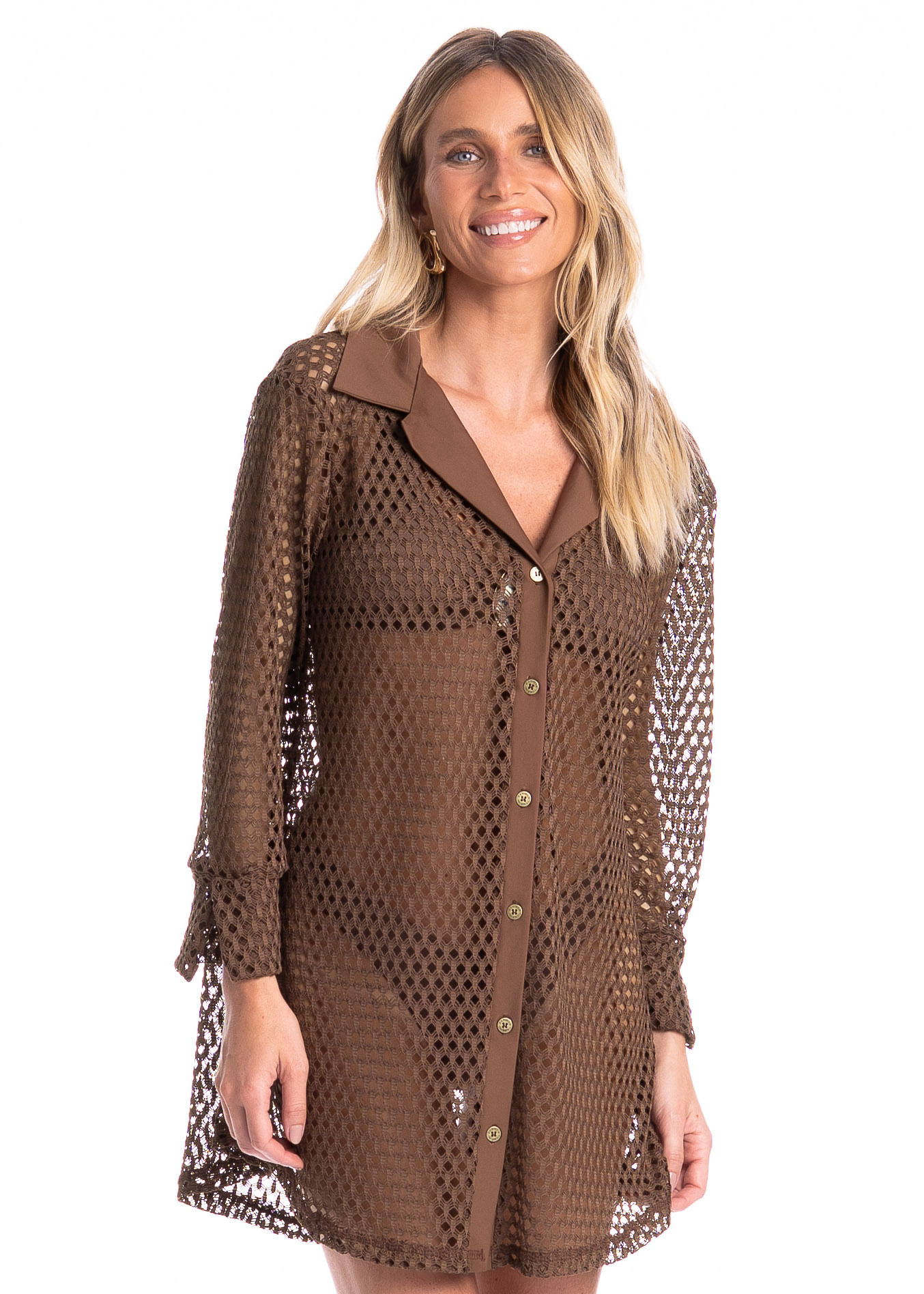 Camisa Feminina Trama Marrom - Imagem 1