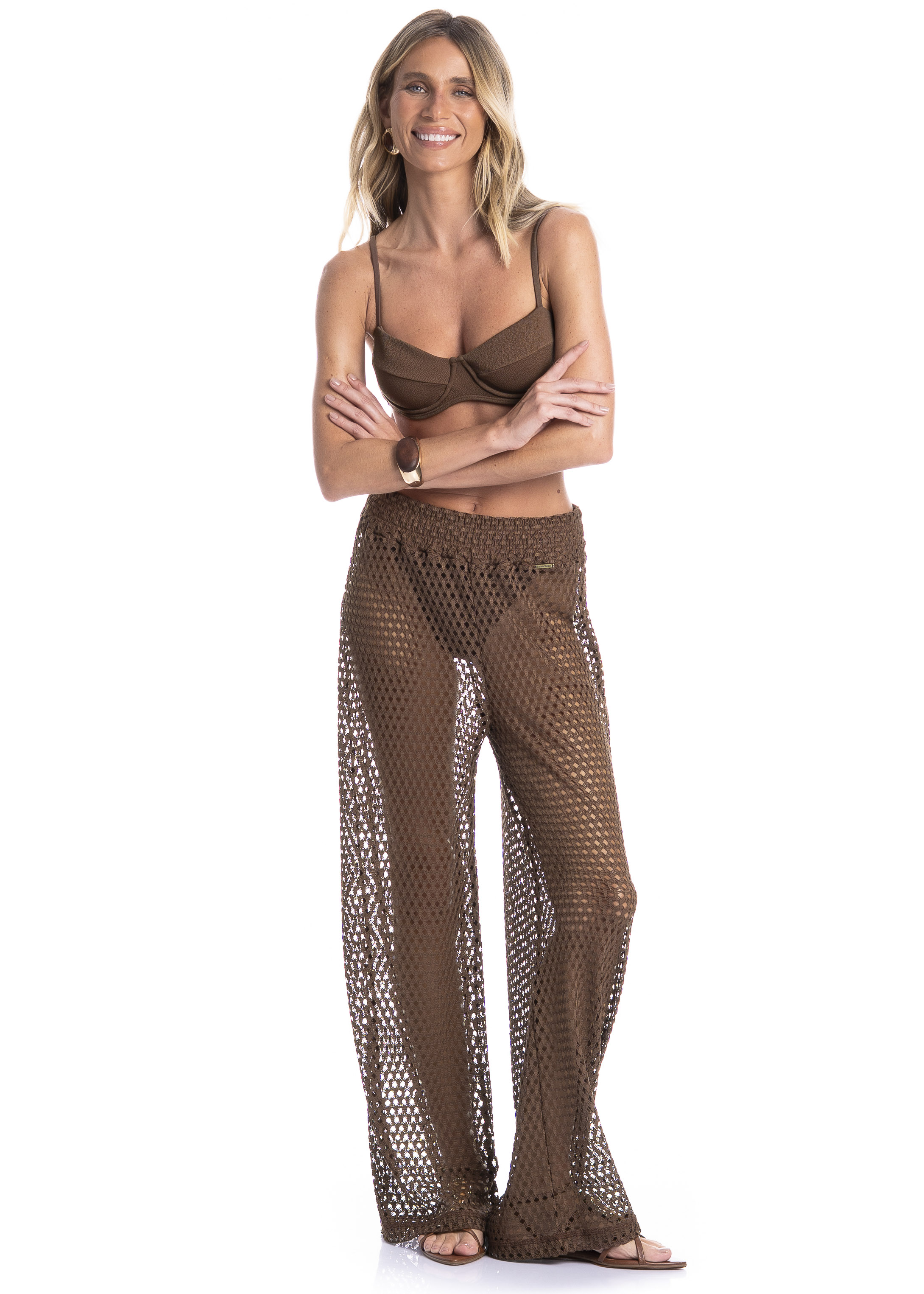 Calça Feminina Trama Marrom - Imagem 1