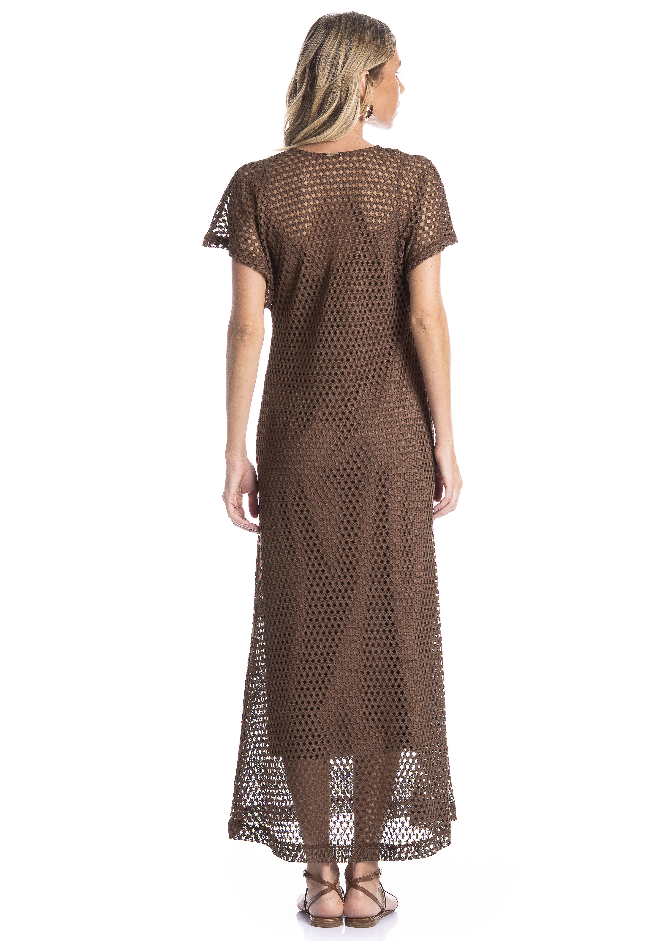 Vestido Feminino Longo Com Combinete Trama Marrom - Imagem 2