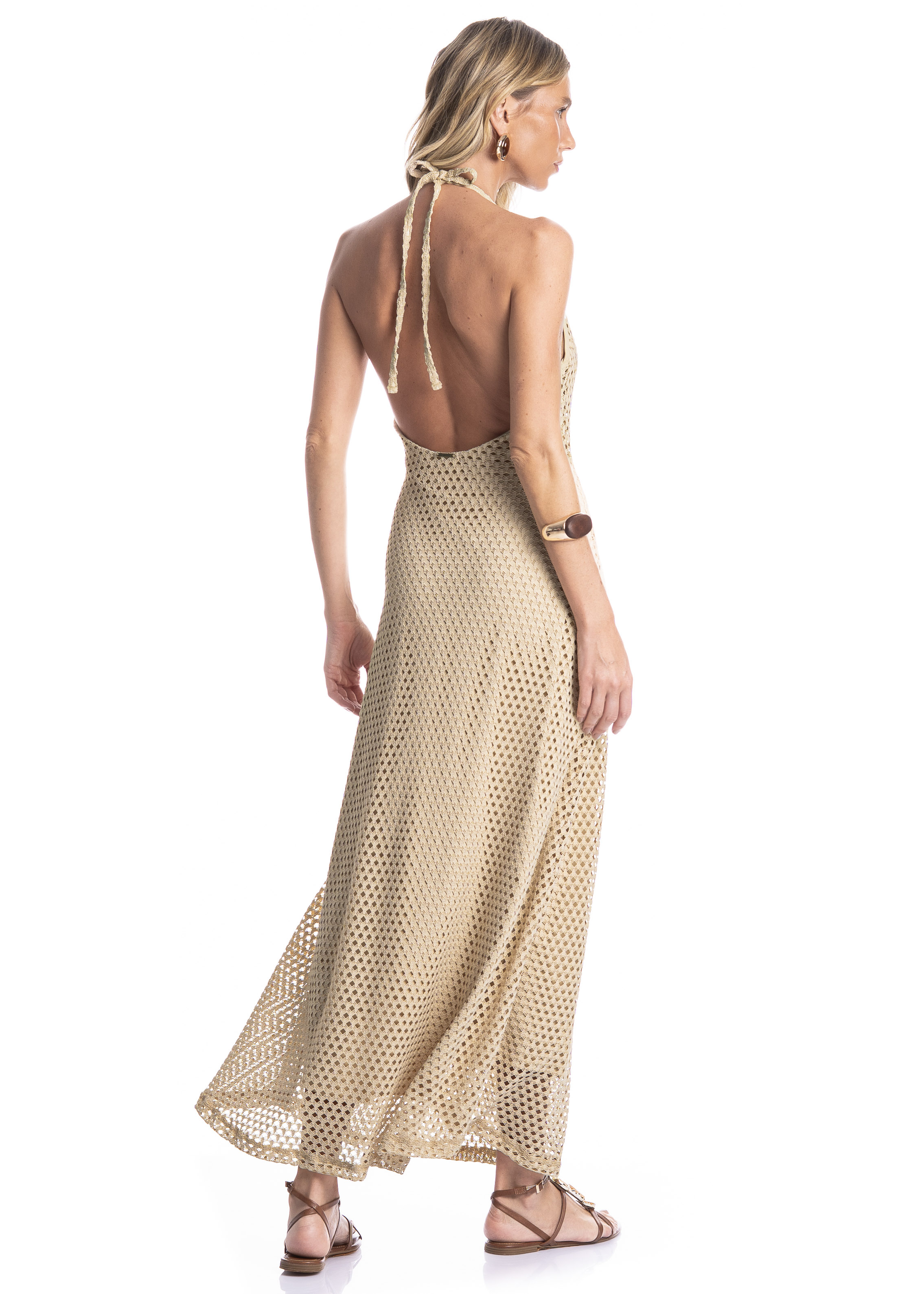 Vestido Feminino Frente Única Trama Bege - Imagem 2