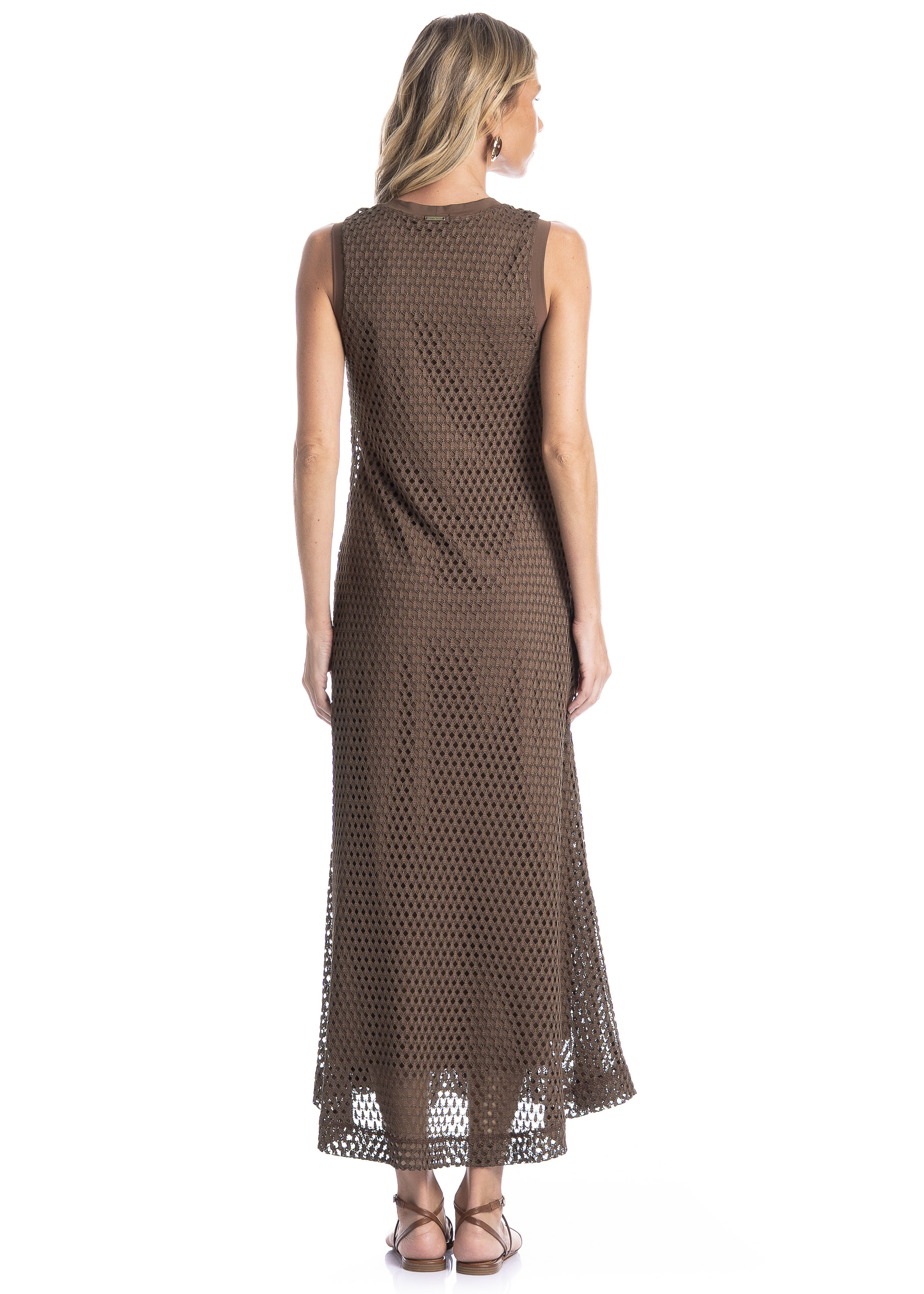 Vestido Feminino Regata Evasê Trama Marrom - Imagem 2