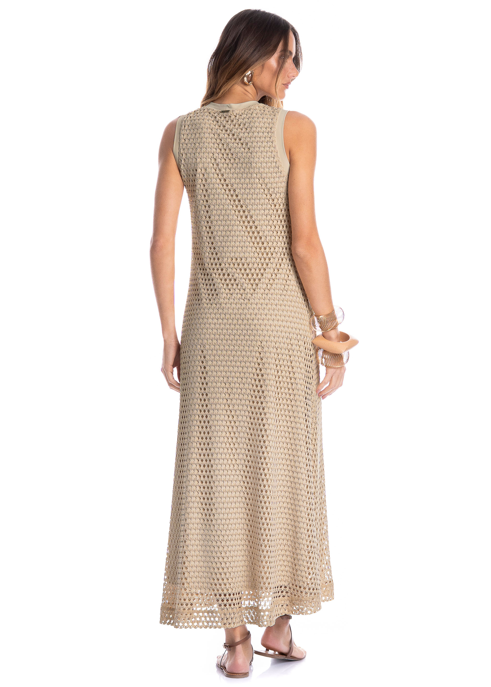 Vestido Feminino Regata Evasê Trama Bege - Imagem 2