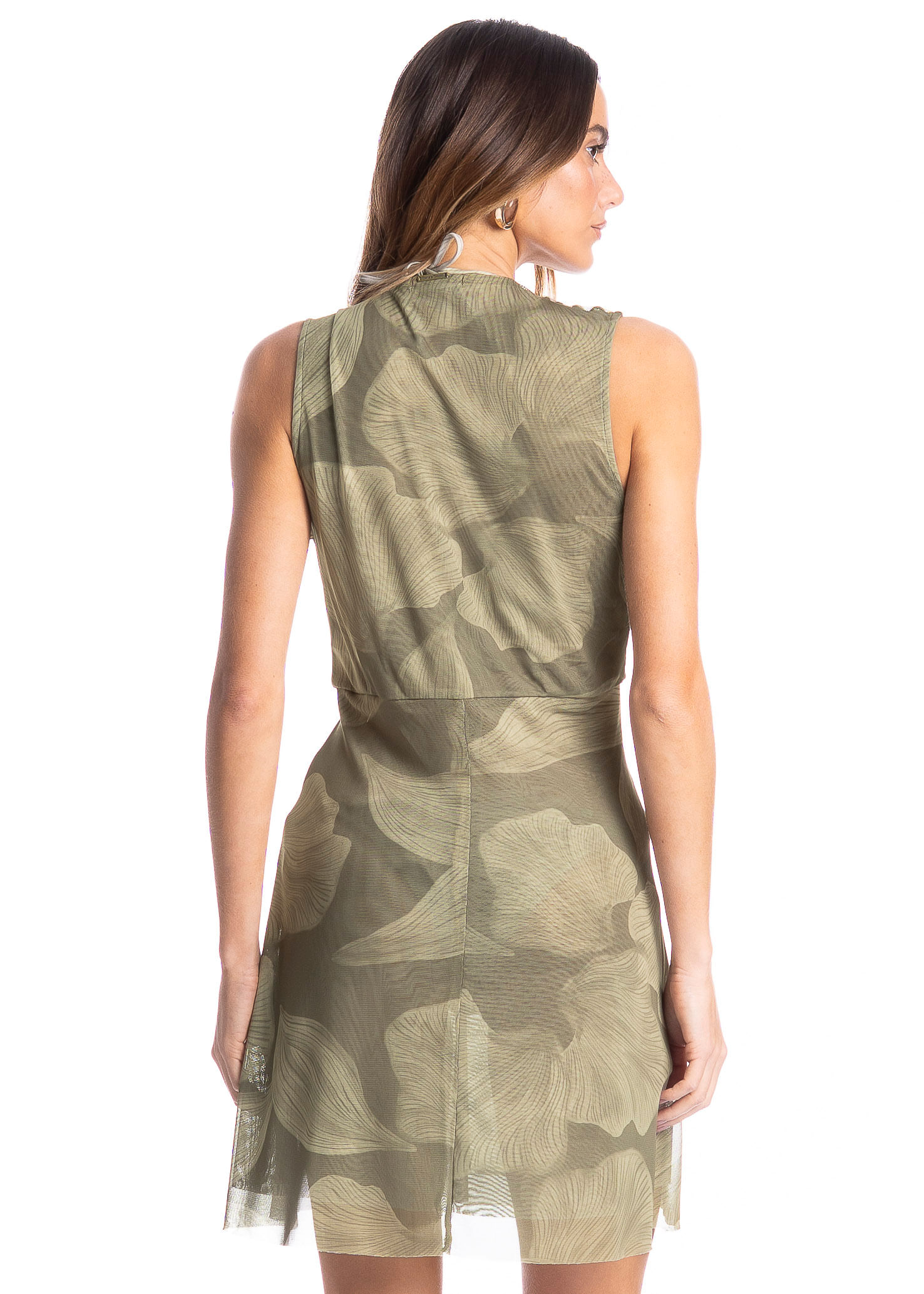 Vestido Feminino Em Tule Curto Com Nó Bruma Verde - Imagem 2