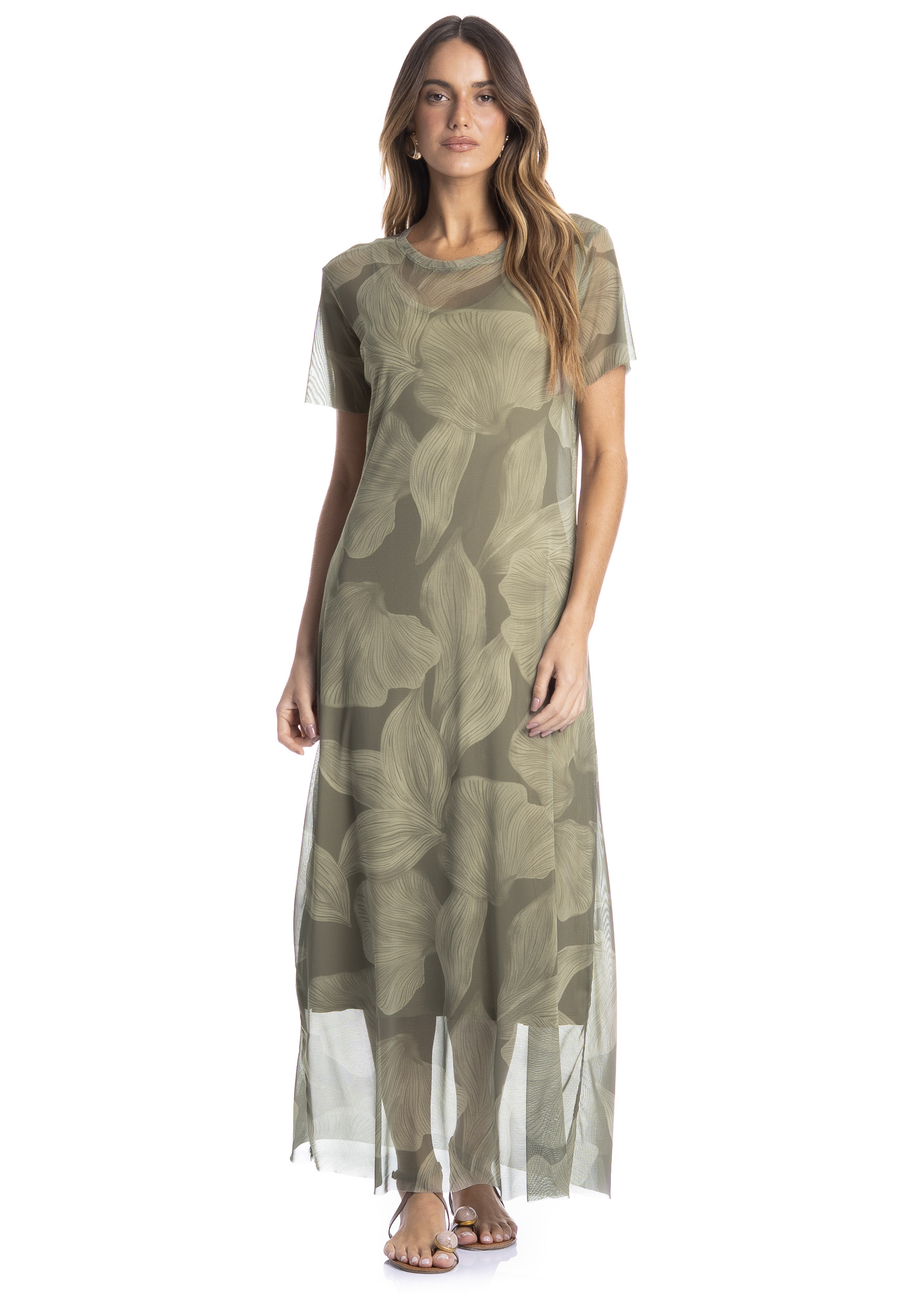 Vestido De Tule Com Manga E Combinete Bruma Verde - Imagem 1