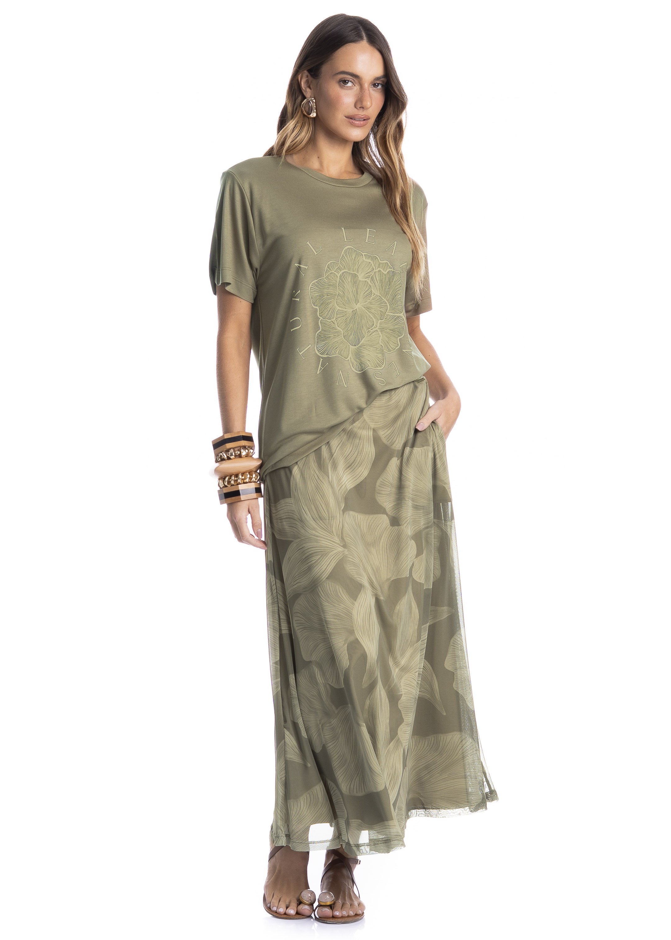 Saia Feminina Em Tule Com Bolso Bruma Verde - Imagem 1