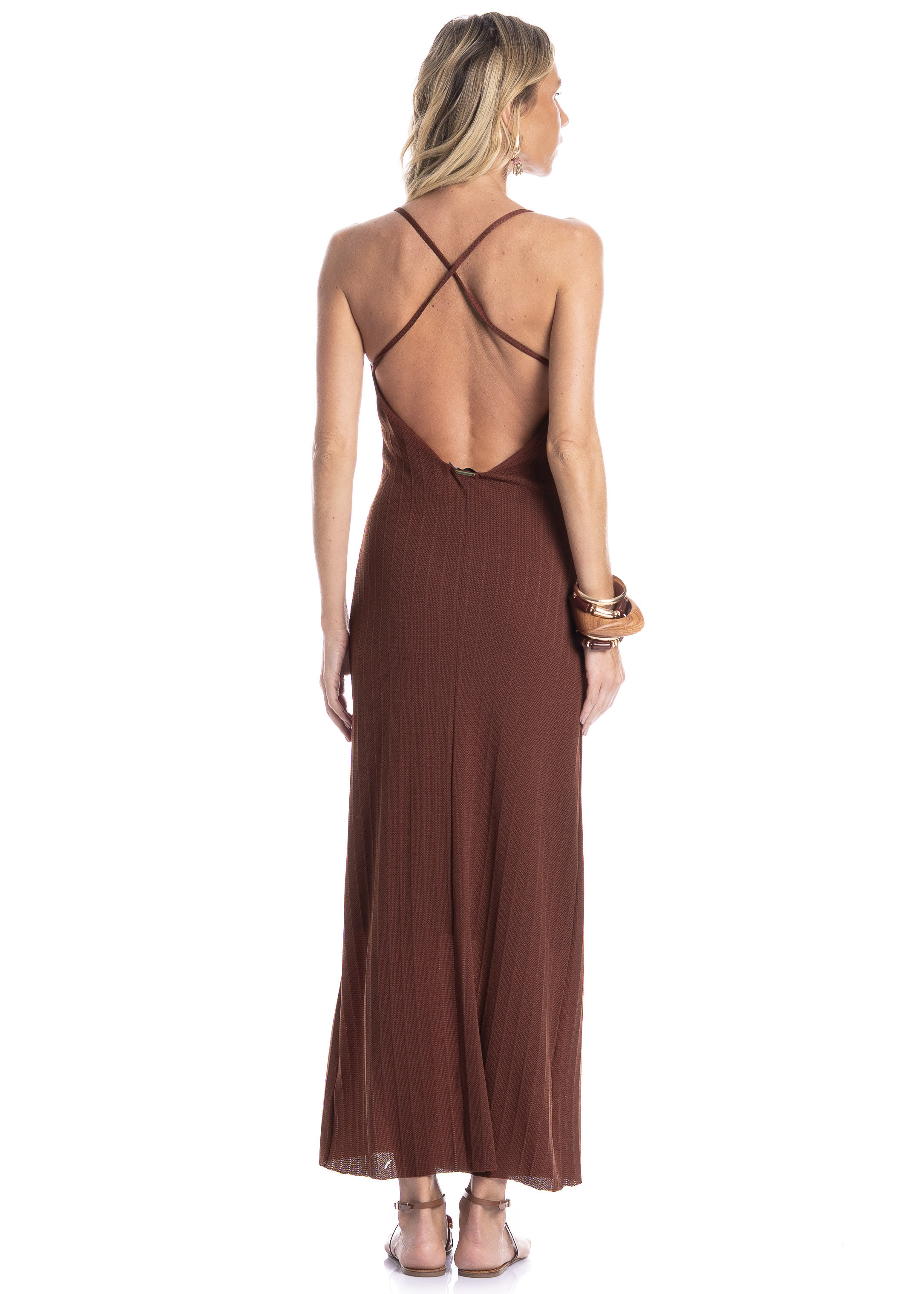 Vestido Feminino Alcinha Costas Cruzadas Orla Marrom - Imagem 2