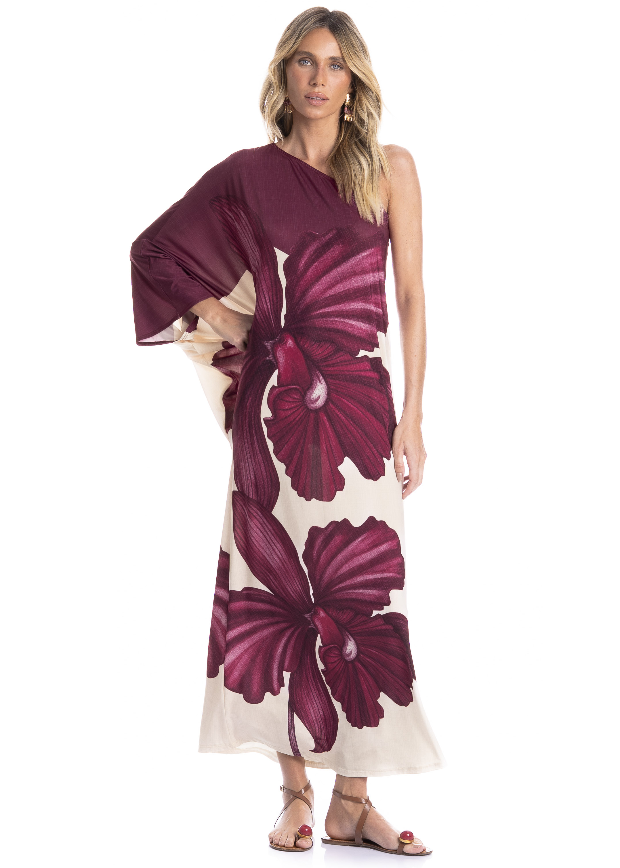 Vestido Feminino Assimétrico Floral Rosa - Imagem 1