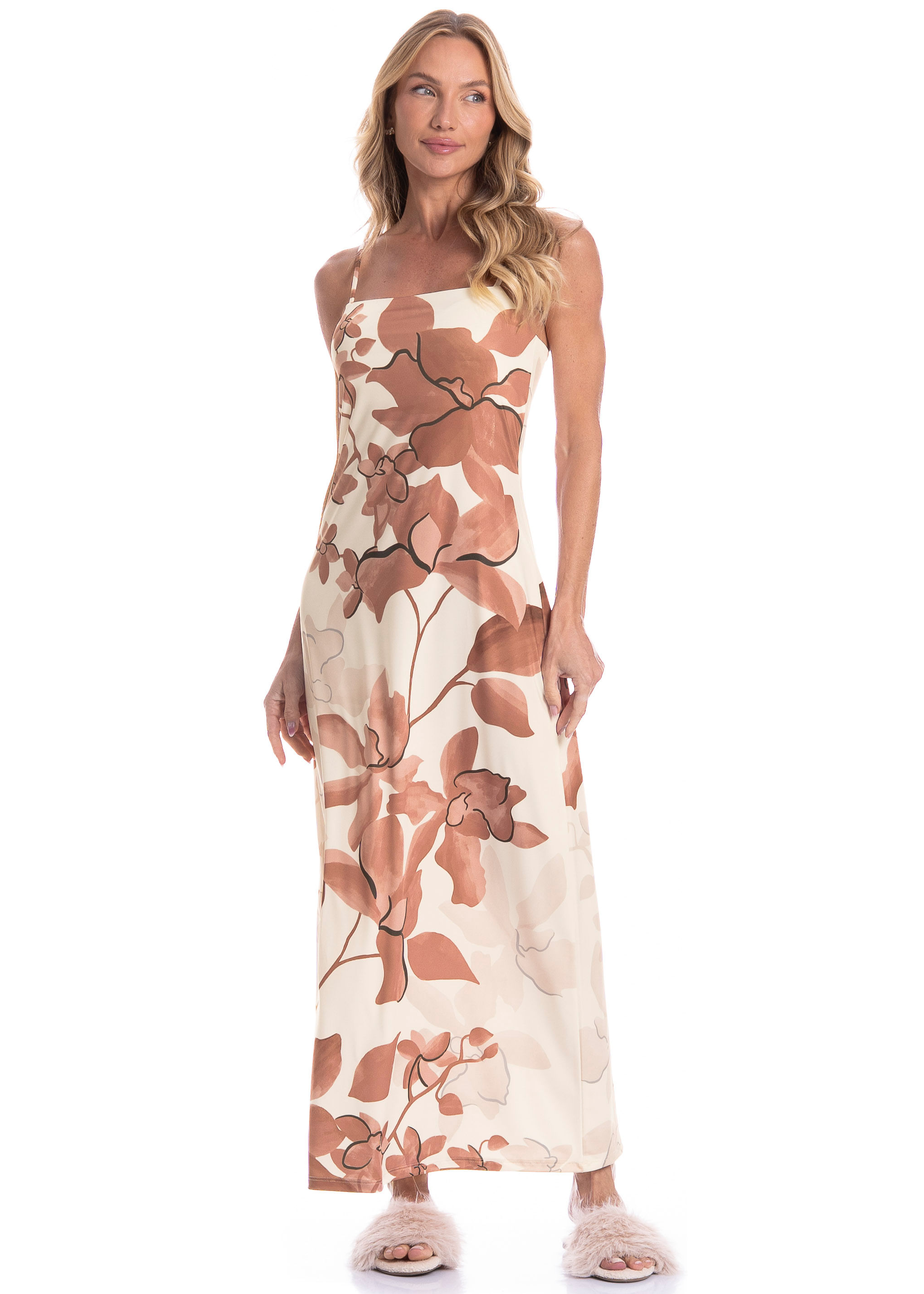 Vestido Longo Feminino Thalia Marrom - Imagem 1