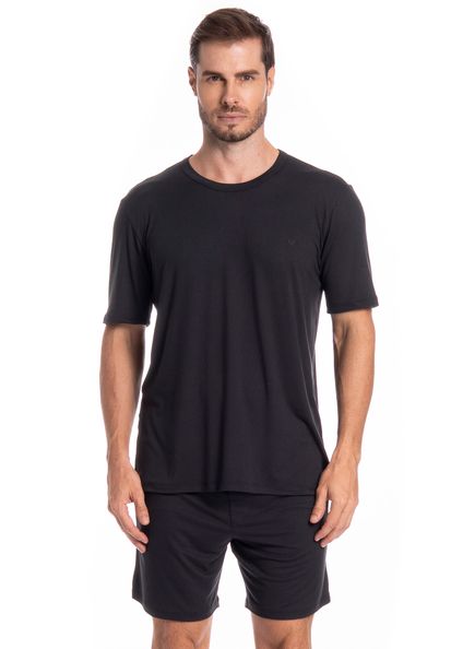 Pijama Masculino Curto Thomas Tombini Preto - Imagem 1