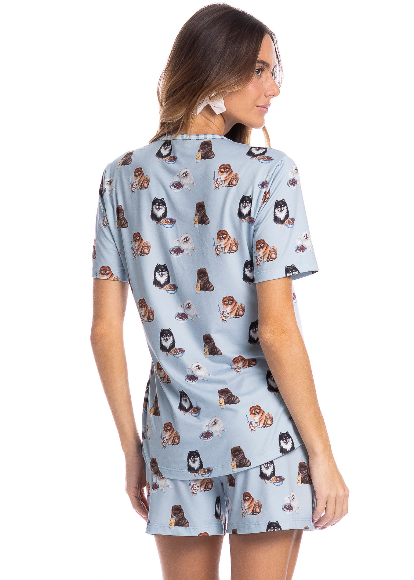 Pijama Feminino Curto Fresh Moka Azul-2 - Imagem 2