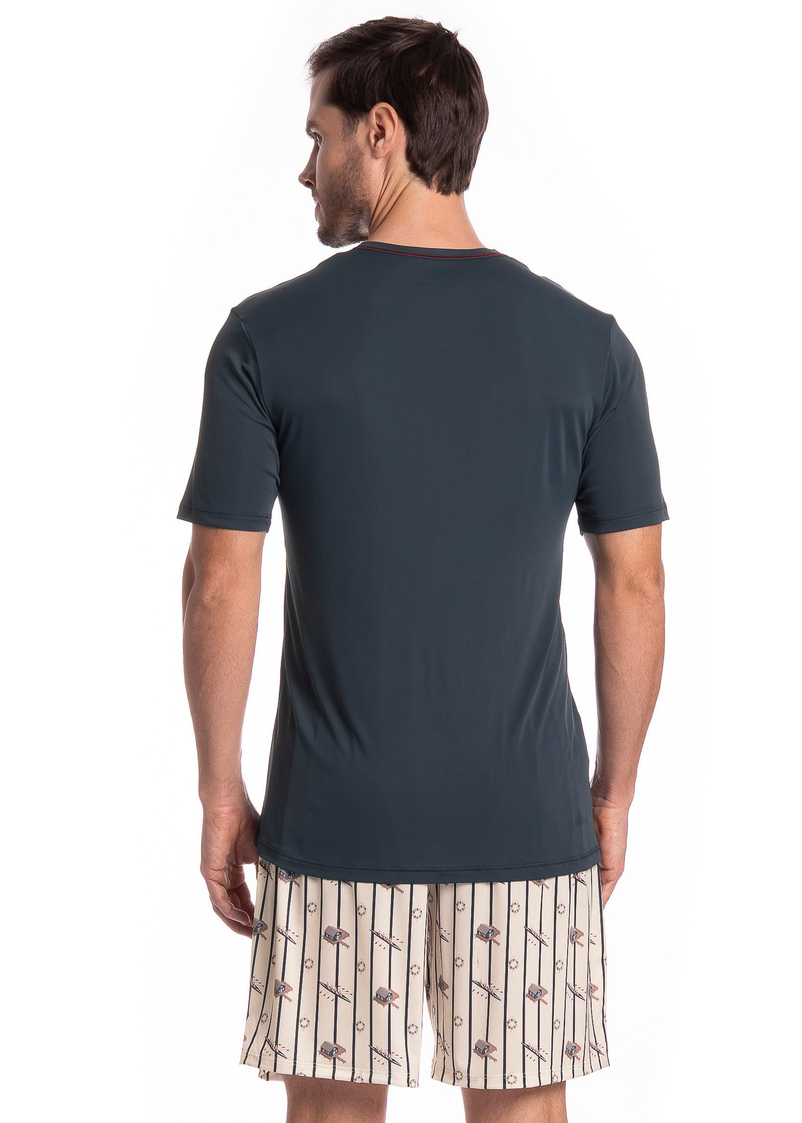 Pijama Masculino Curto Clóvis Tombini Azul marinho-2 - Imagem 2