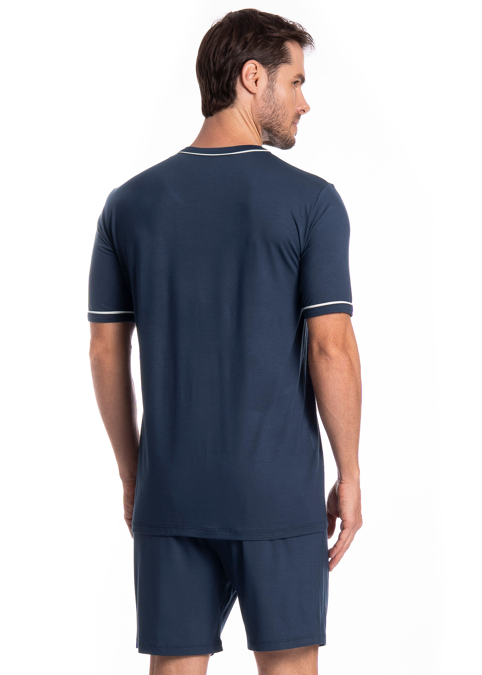Pijama Masculino Curto Carlos Tombini Azul-marinho - Imagem 2