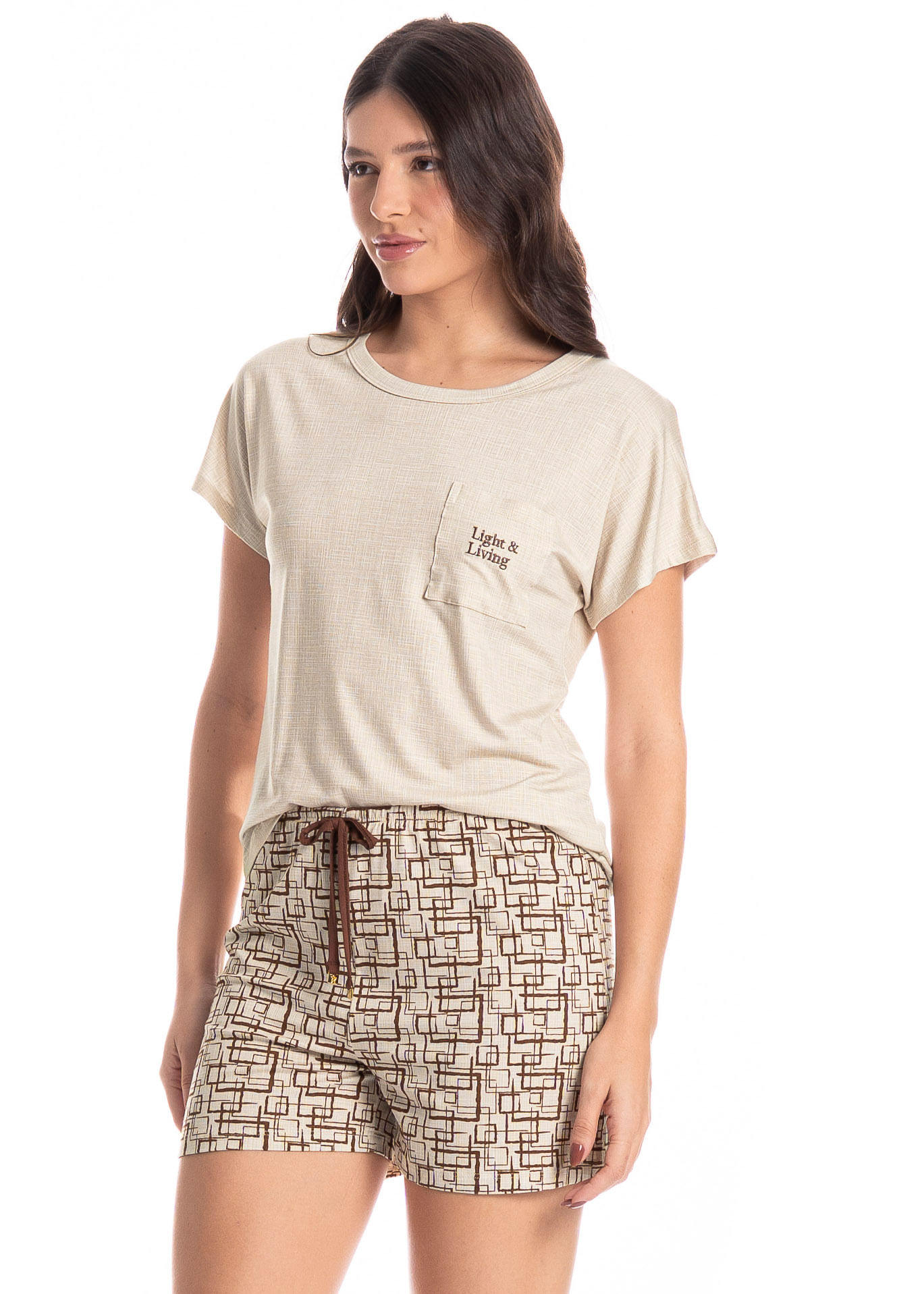 Pijama Feminino Curto Grid Branco - Imagem 1