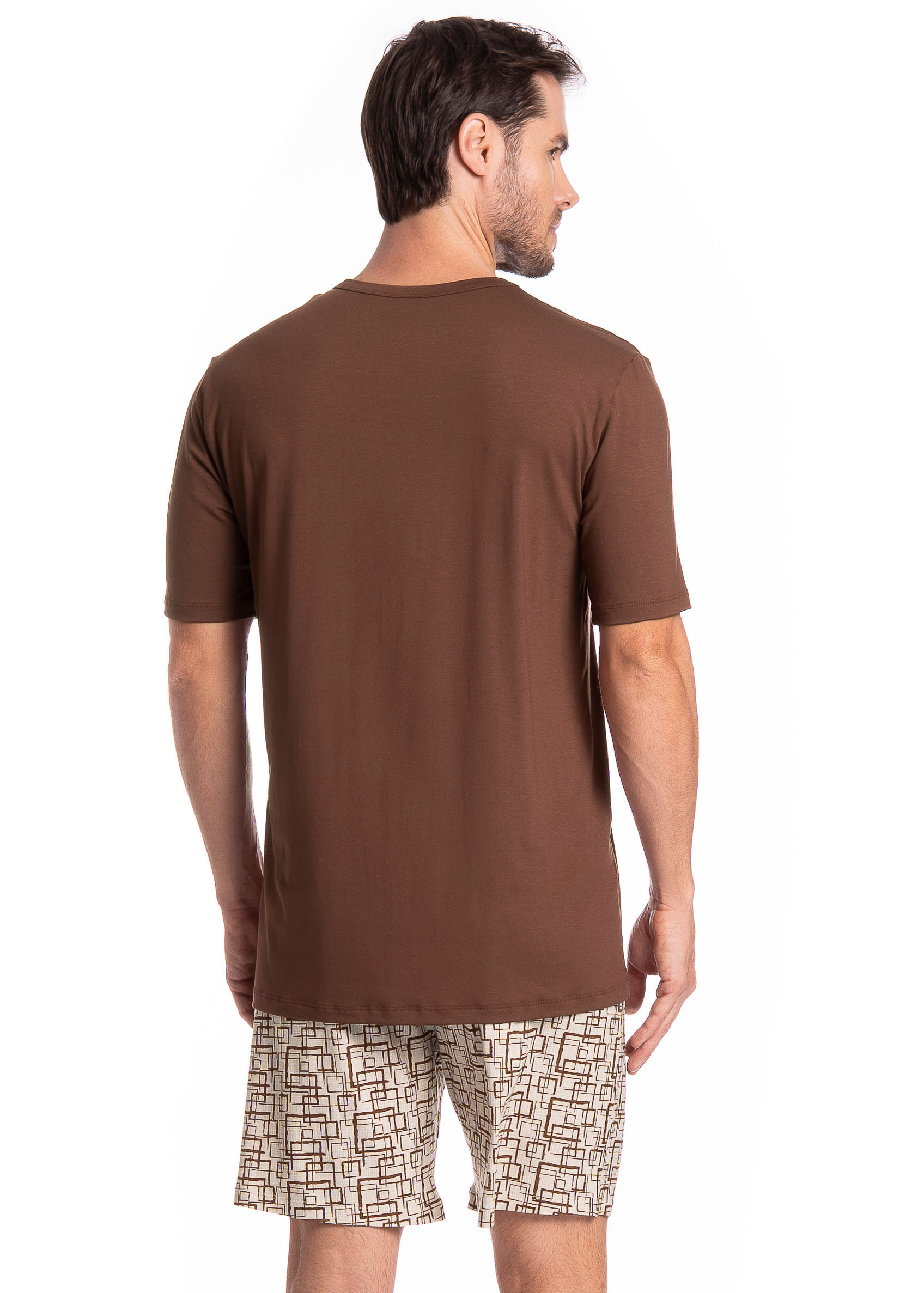 Pijama Curto Grid Tombini Marrom - Imagem 2