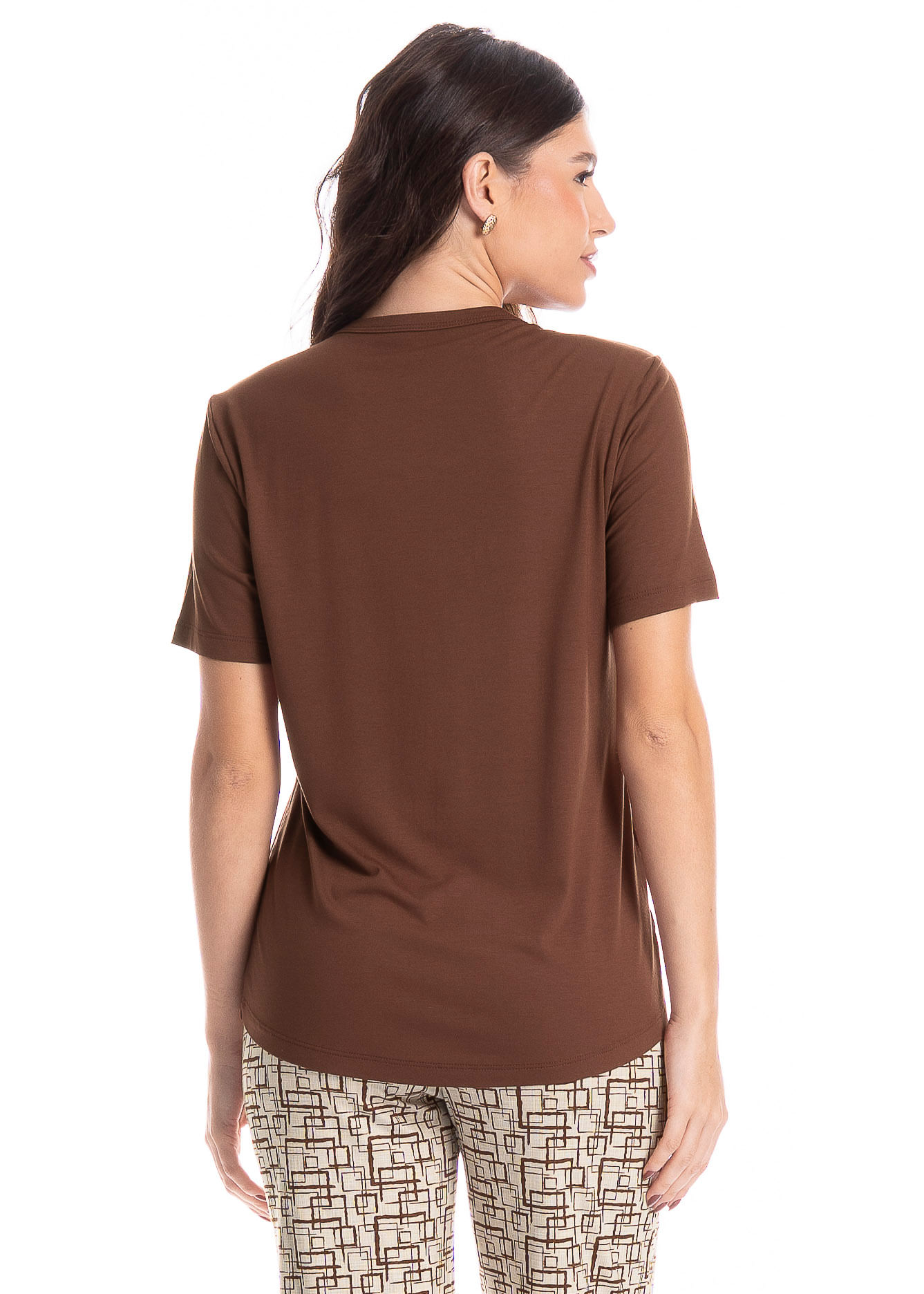 Pijama Feminino Pescador Grid Marrom - Imagem 2