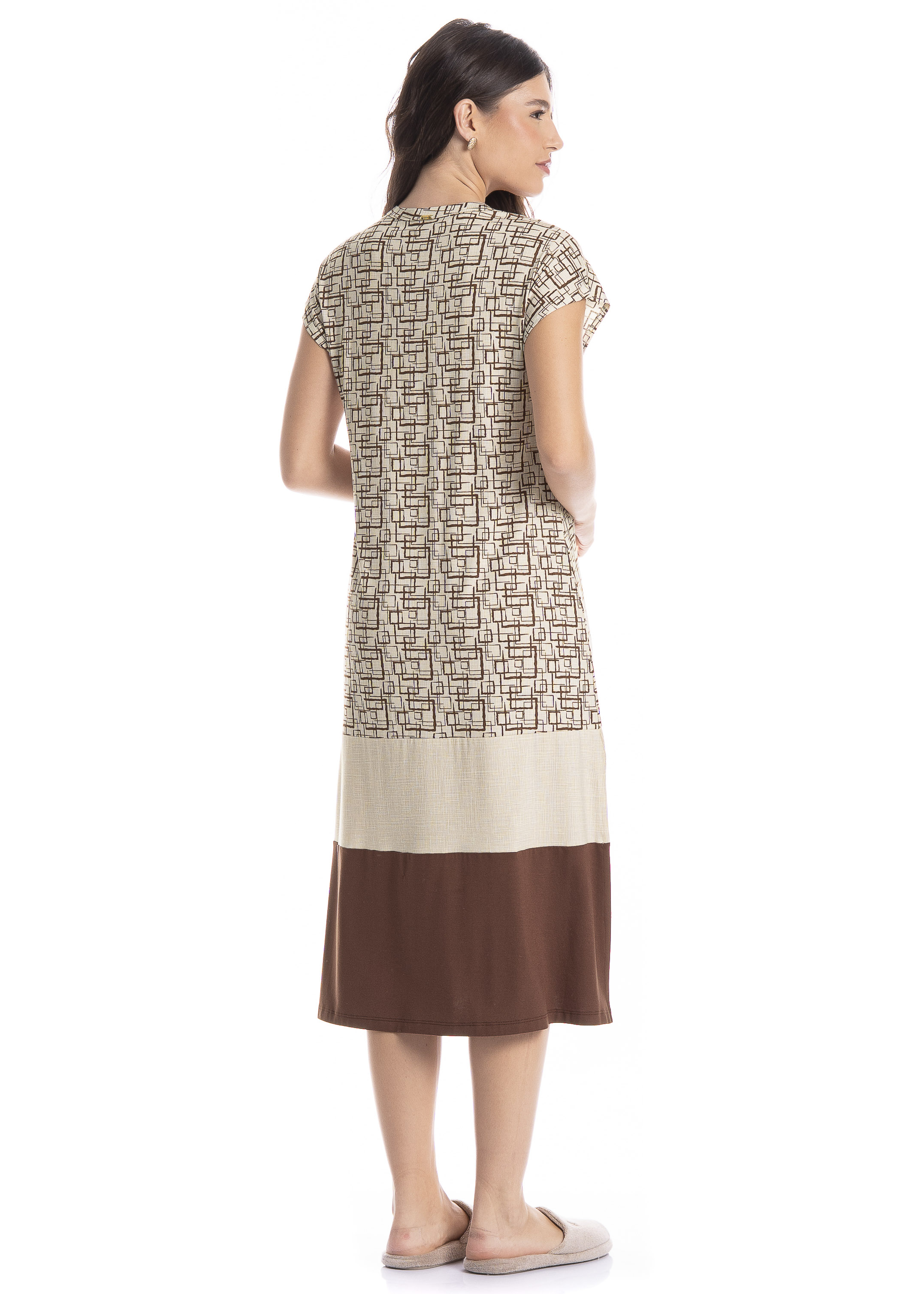 Vestido Feminino Midi Grid Marrom - Imagem 2