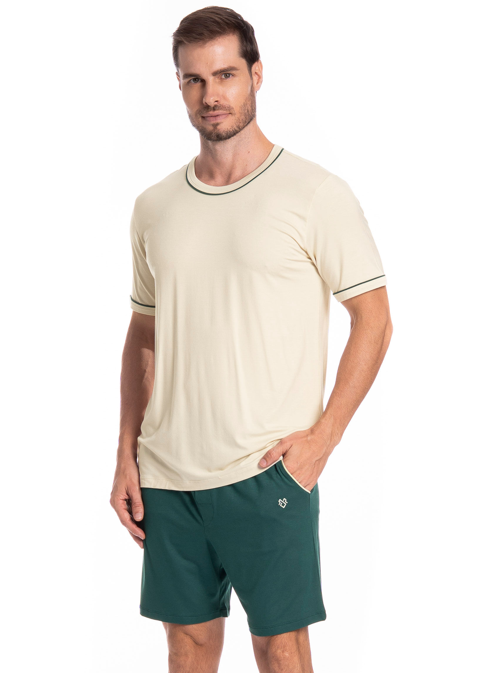 Pijama Masculino Curto Com Bolso Augusto Tombini Verde - Imagem 1