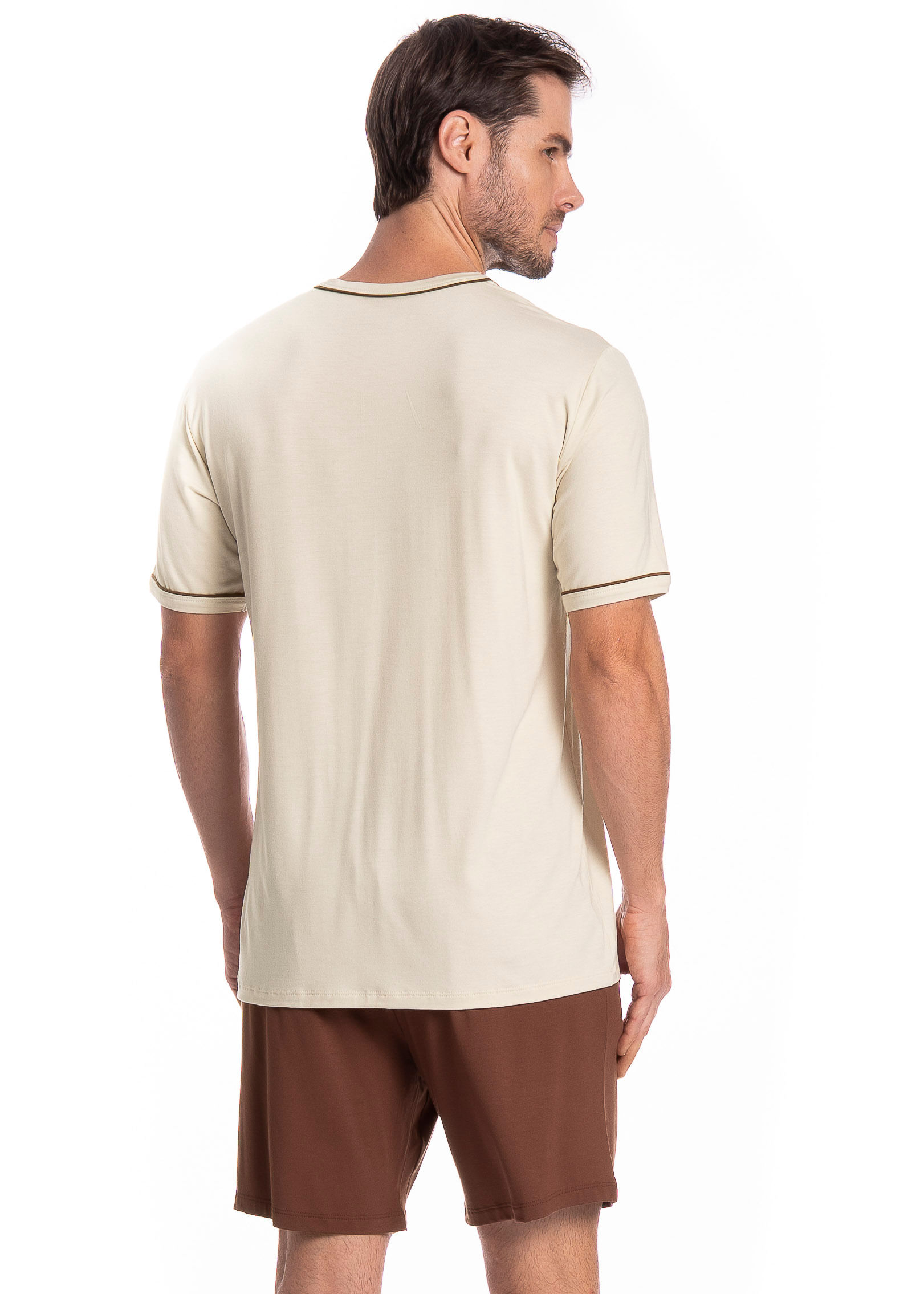 Pijama Masculino Curto Com Bolso Augusto Tombini Marrom - Imagem 2