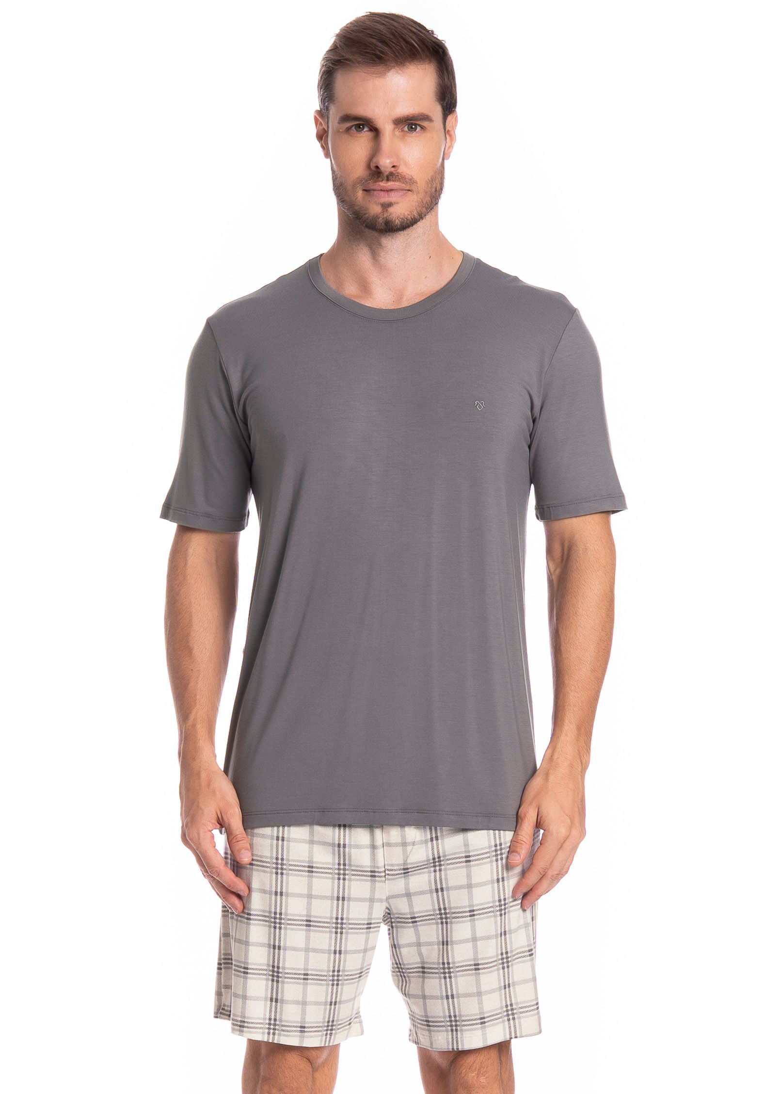 Pijama Masculino Curto Chess Tombini Cinza - Imagem 1