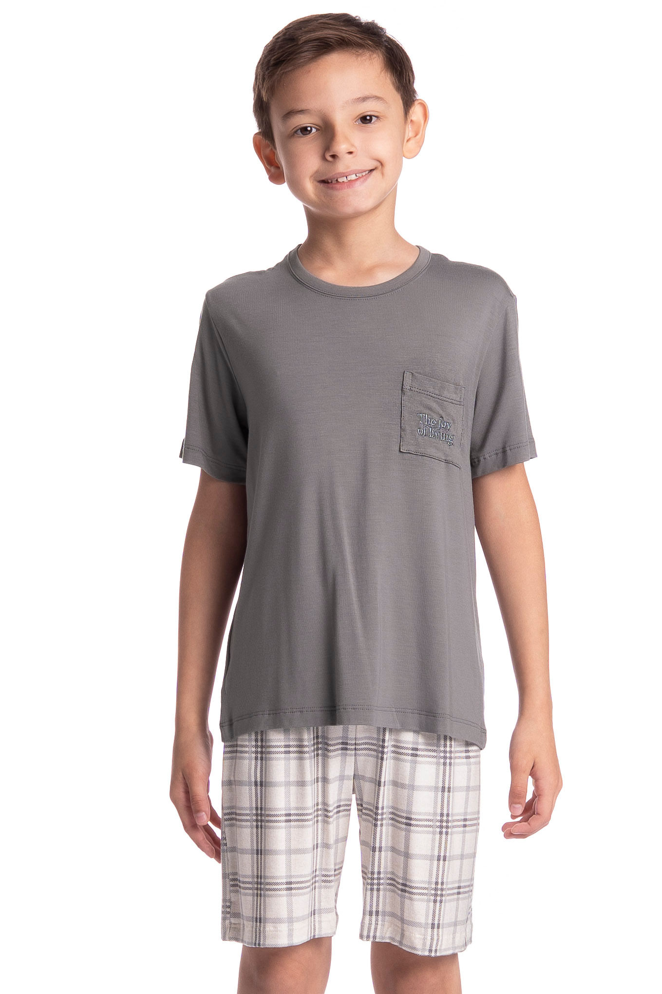 Pijama Infantil Curto Masculino Chess Cinza - Imagem 1