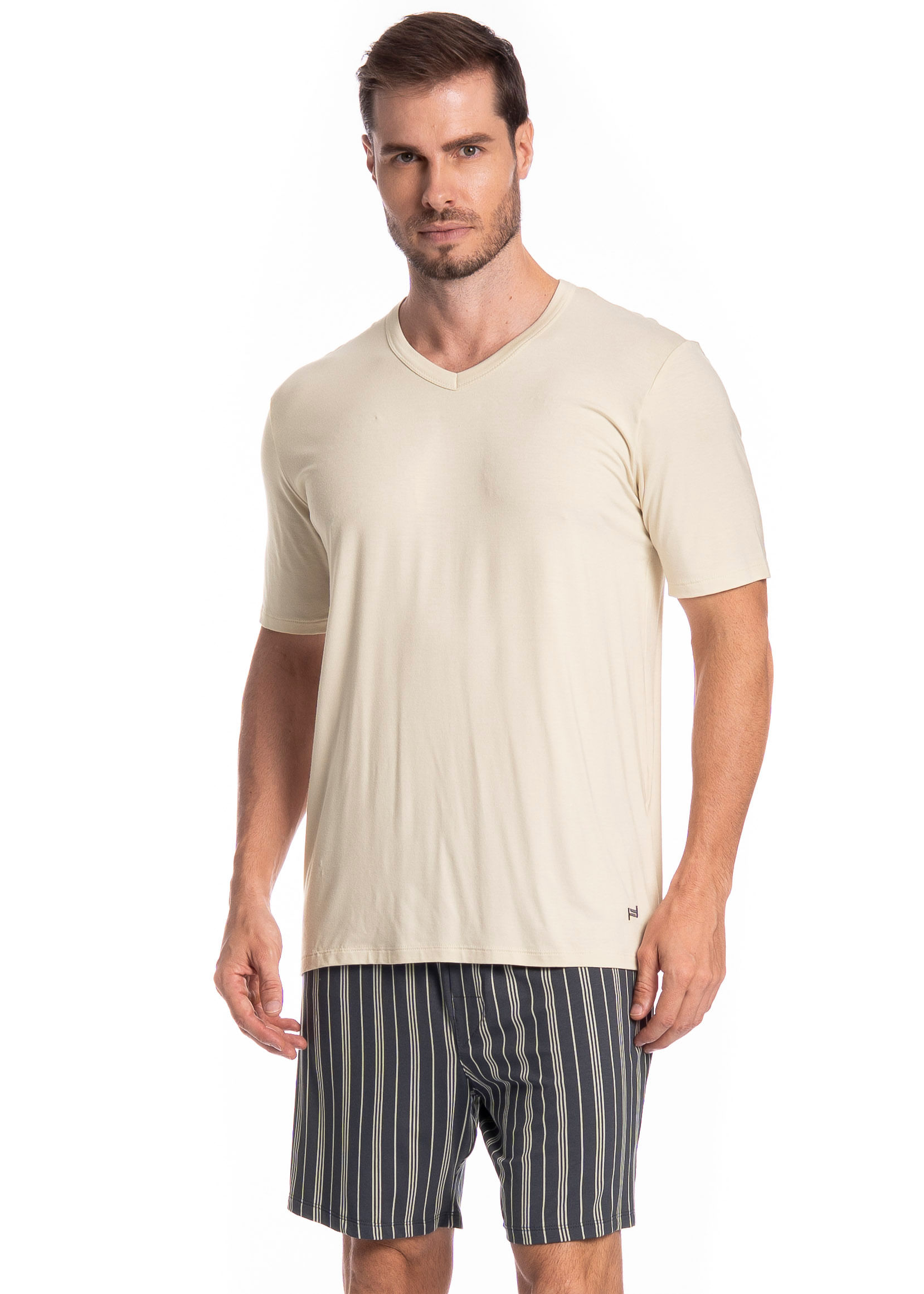 Pijama Masculino Curto Felipe Tombini Cinza - Imagem 1