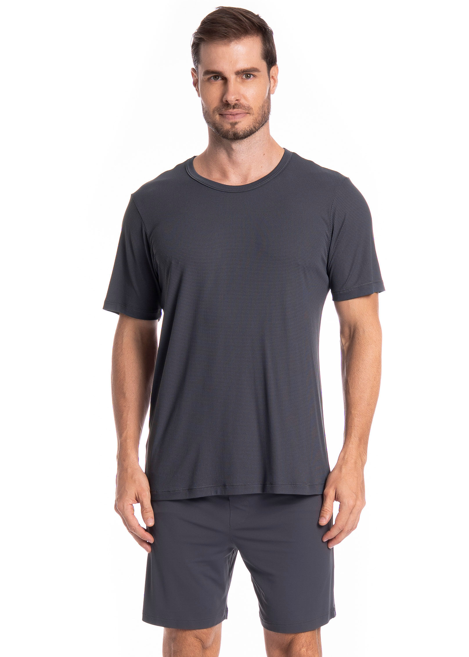 Pijama Masculino Curto Vicente Tombini Cinza - Imagem 1