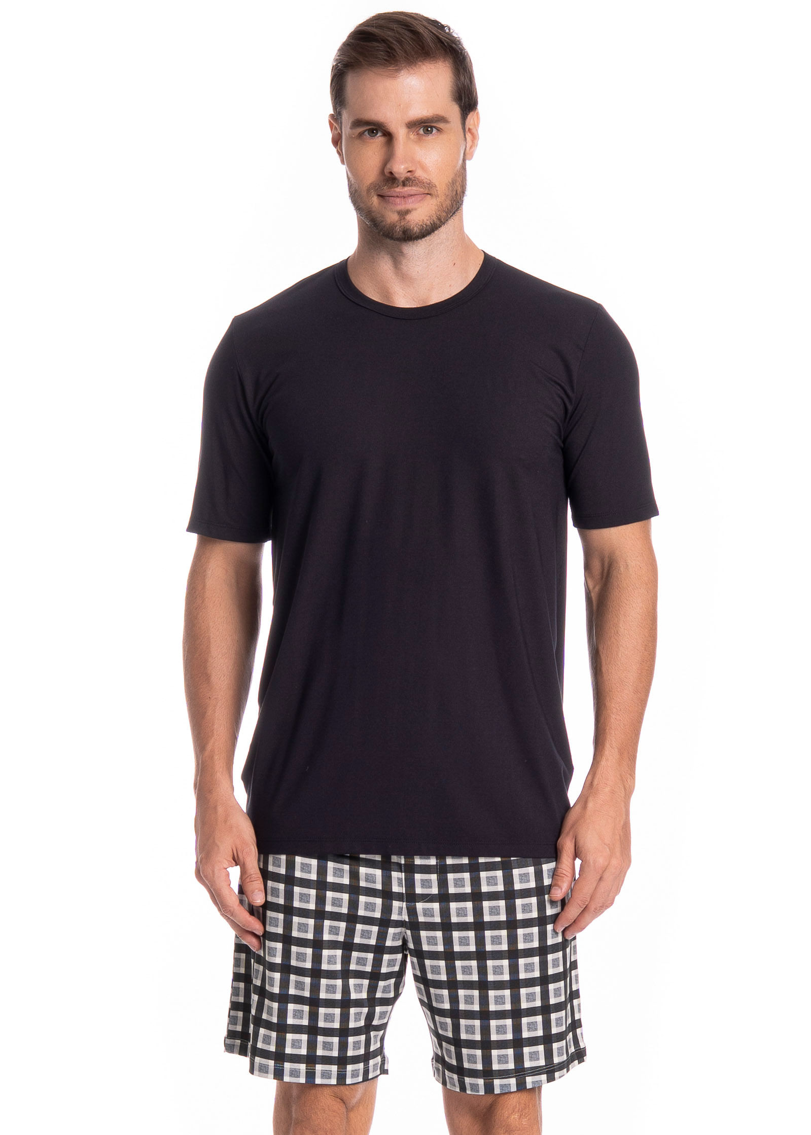 Pijama Masculino Curto Pietro Tombini Preto - Imagem 1