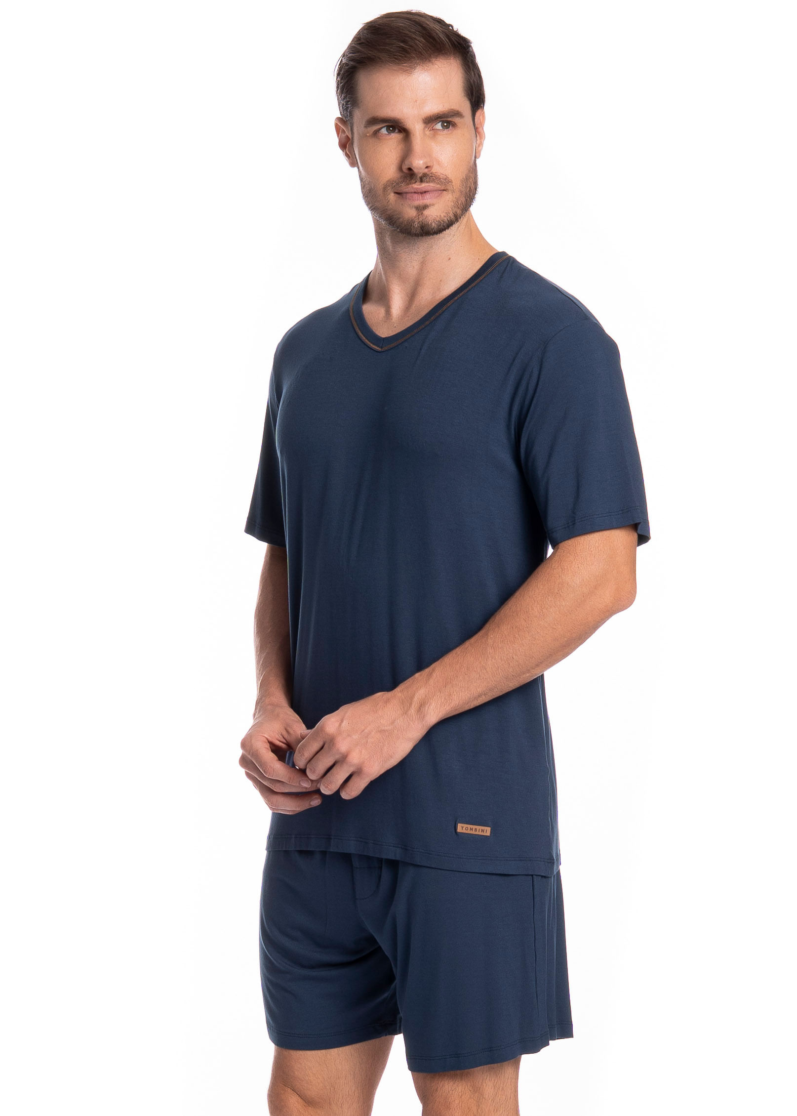 Pijama Masculino Curto New Romeu Tombini Azul-marinho - Imagem 1
